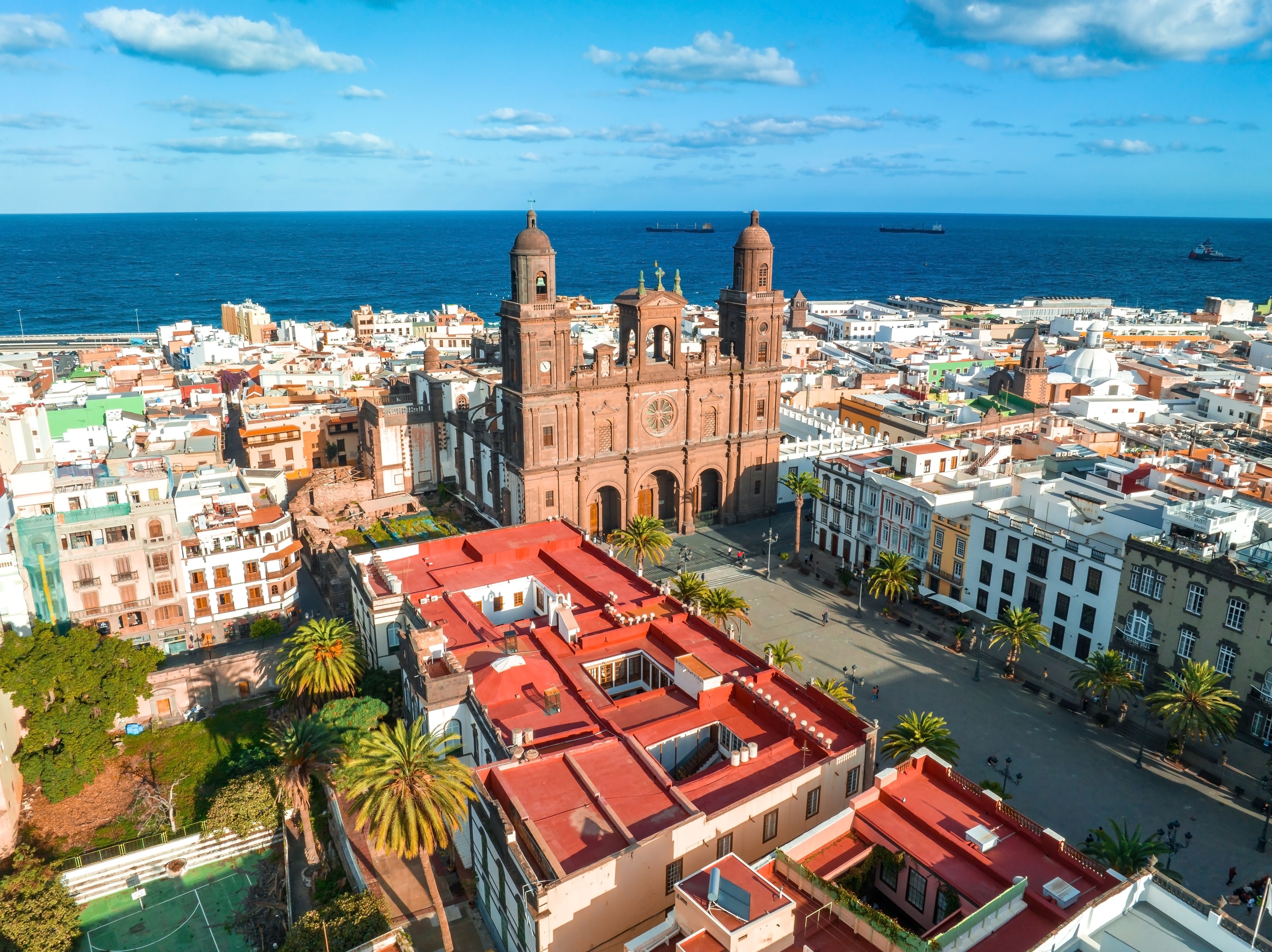 Aerial view of Cathedral Santa Ana Vegueta in Las Palmas city, Gran Canaria