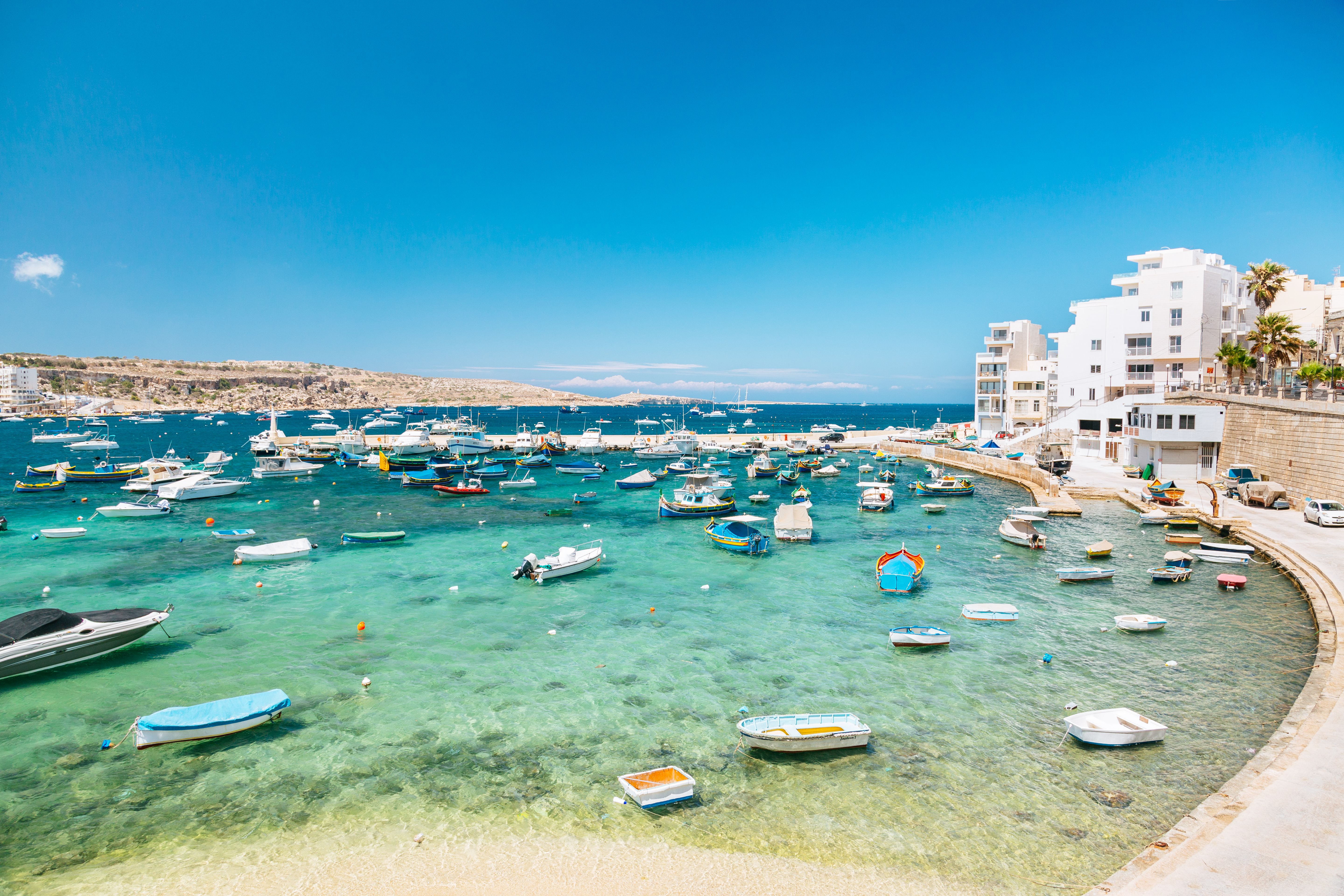 Boats in Bugibba bay (part of St. Paul's resort) in Malta