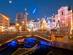 A view of Triple bridge and Ljubljana city centre decorated for Christmas with multi-coloured lights