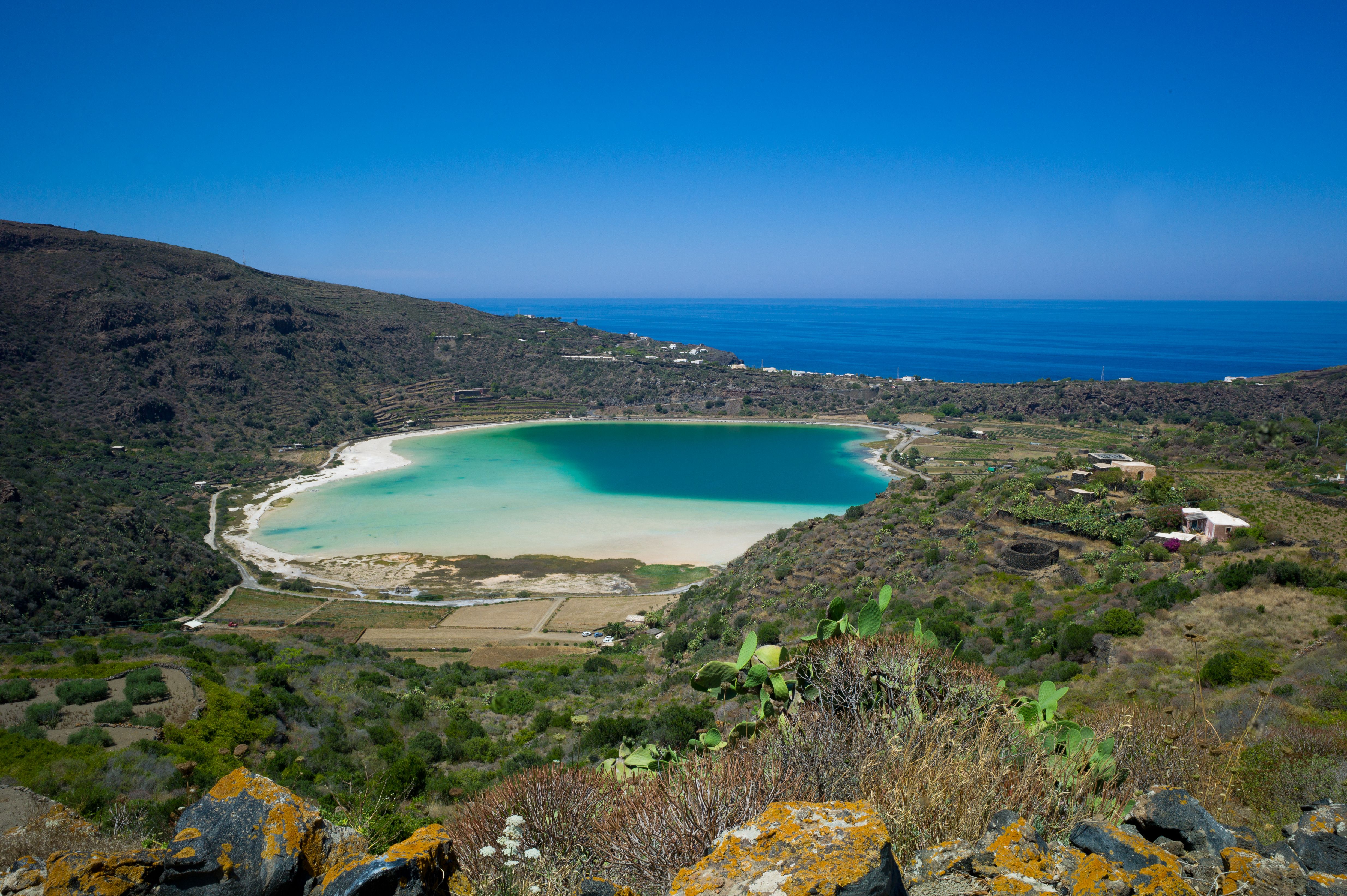 Panoramic view of Venere Lake on Pantelleria Island, Sicily