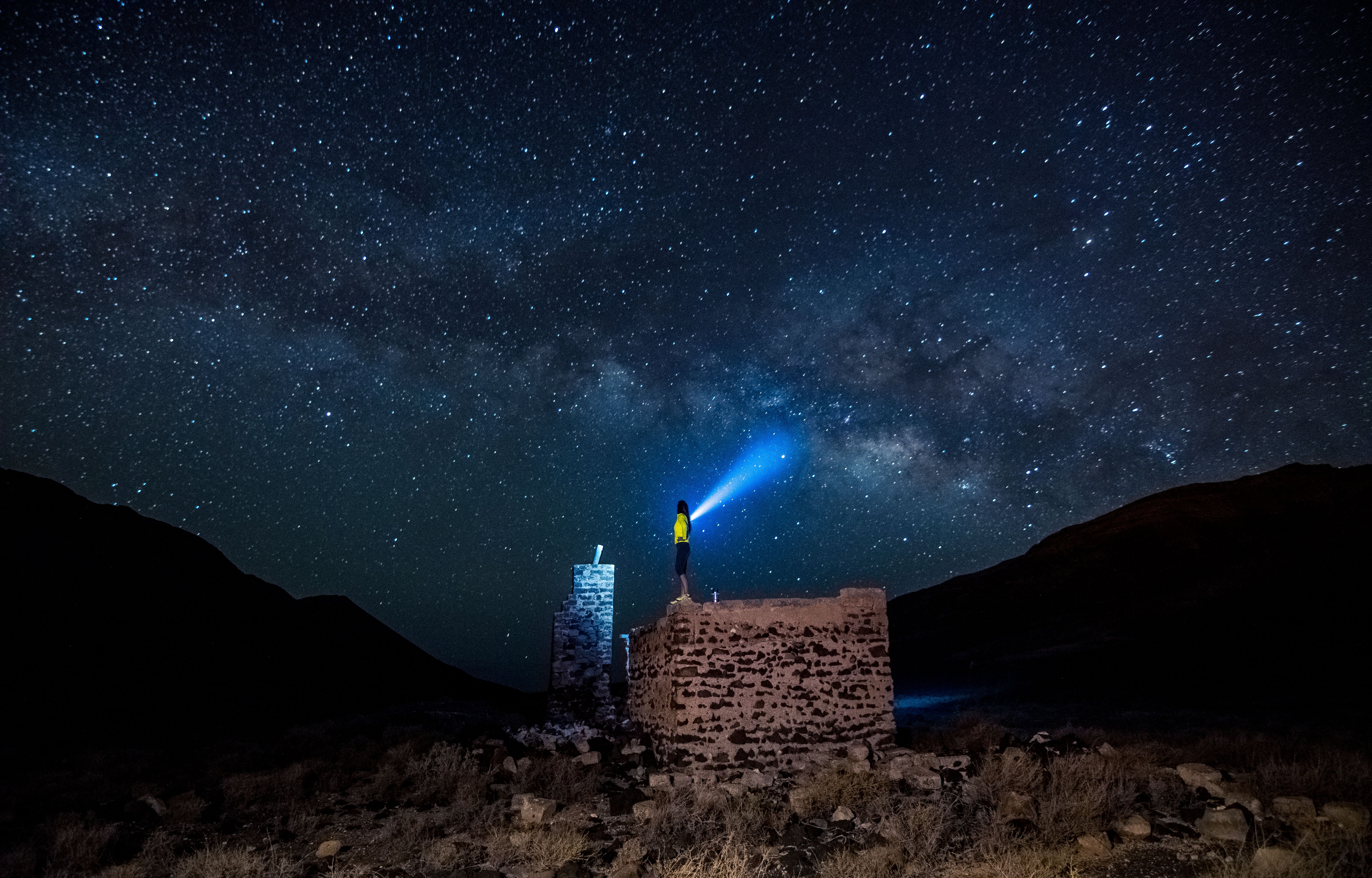 A star gazer under a starry sky in Fuerteventura