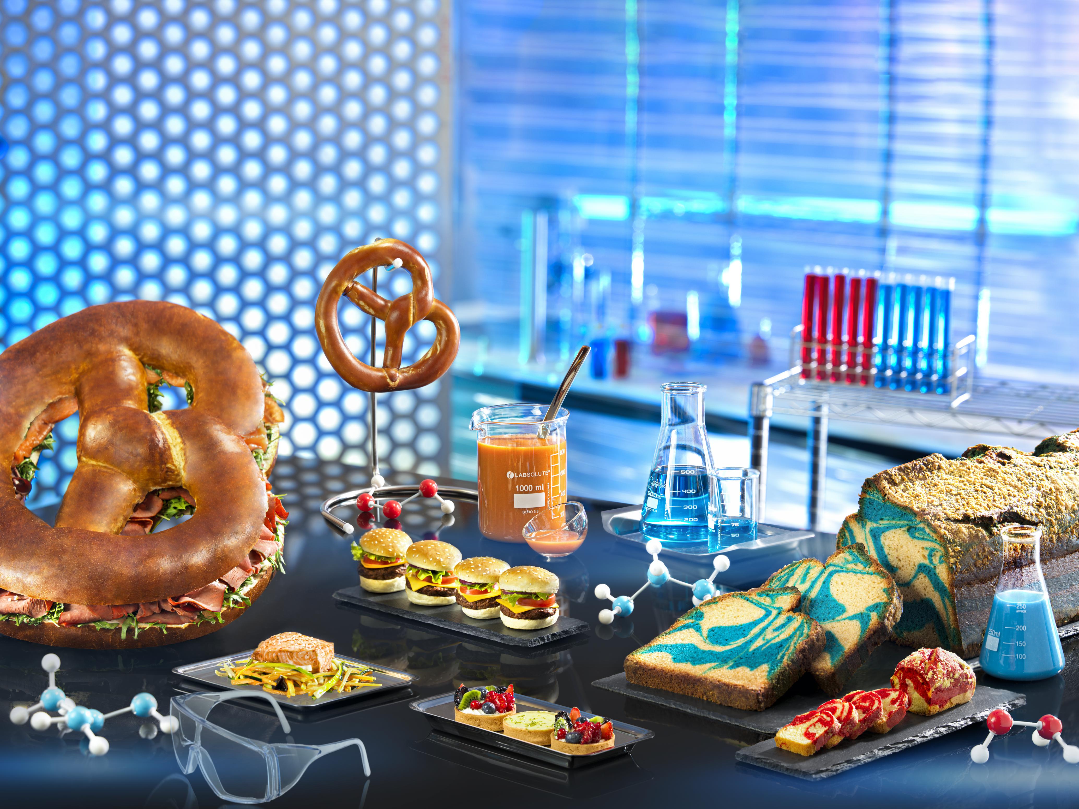 A display of food in a science lab in Disneyland Paris