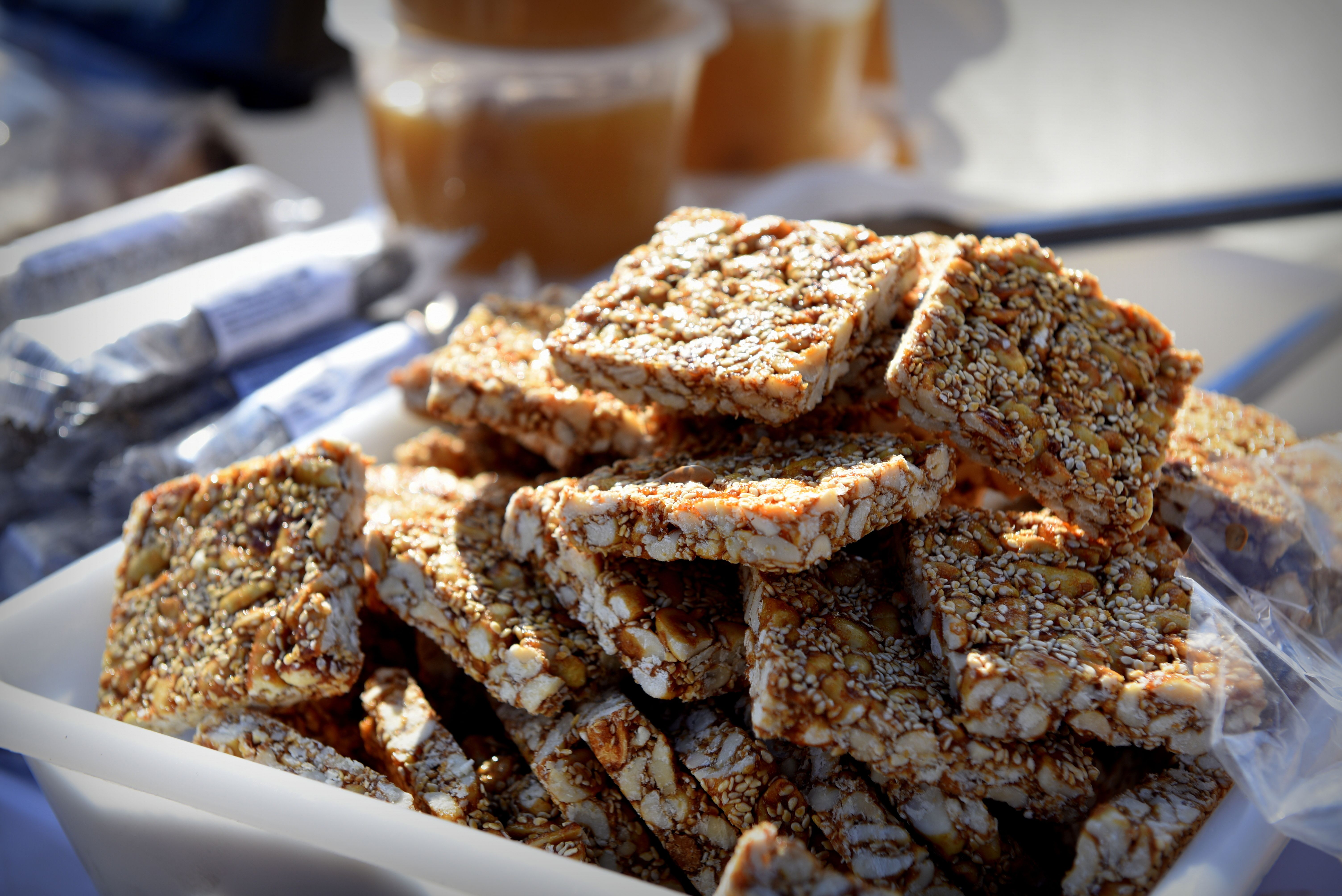 Cyprus sweet with honey, nuts and sesame seeds.