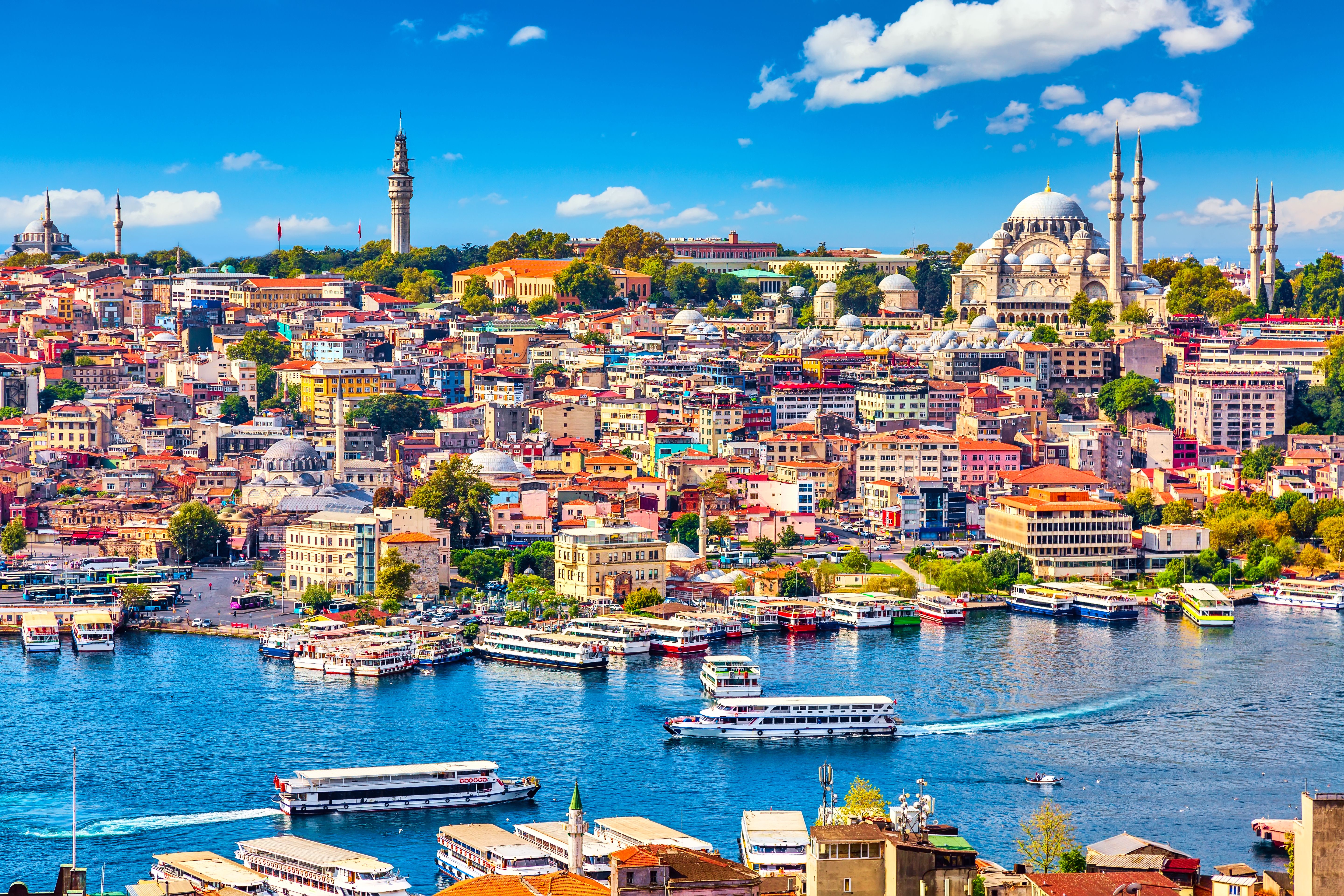 A view across a river of Istanbul city in Turkey