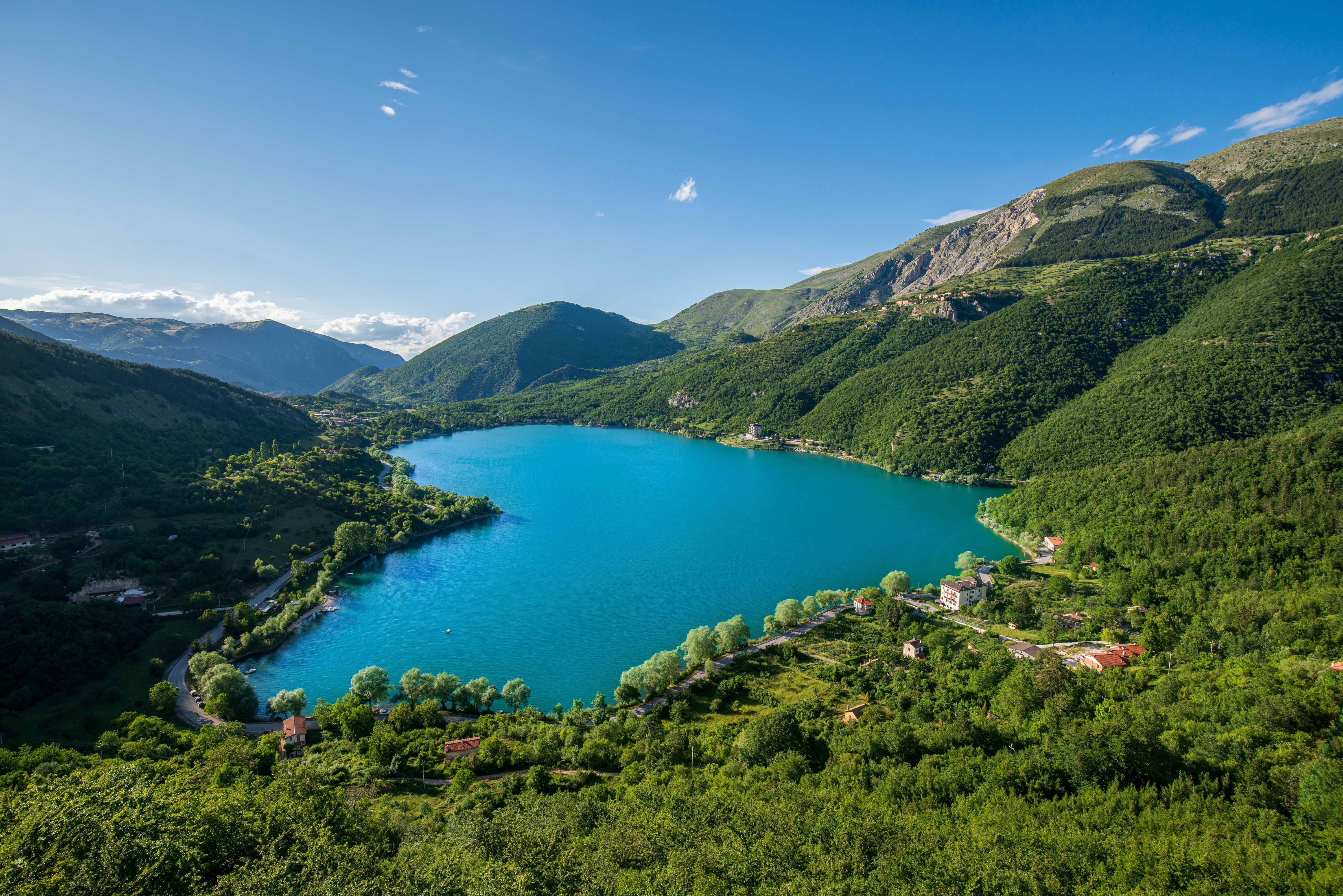 A view of the heart-shaped lake of Scanno in Abruzzo, Italy