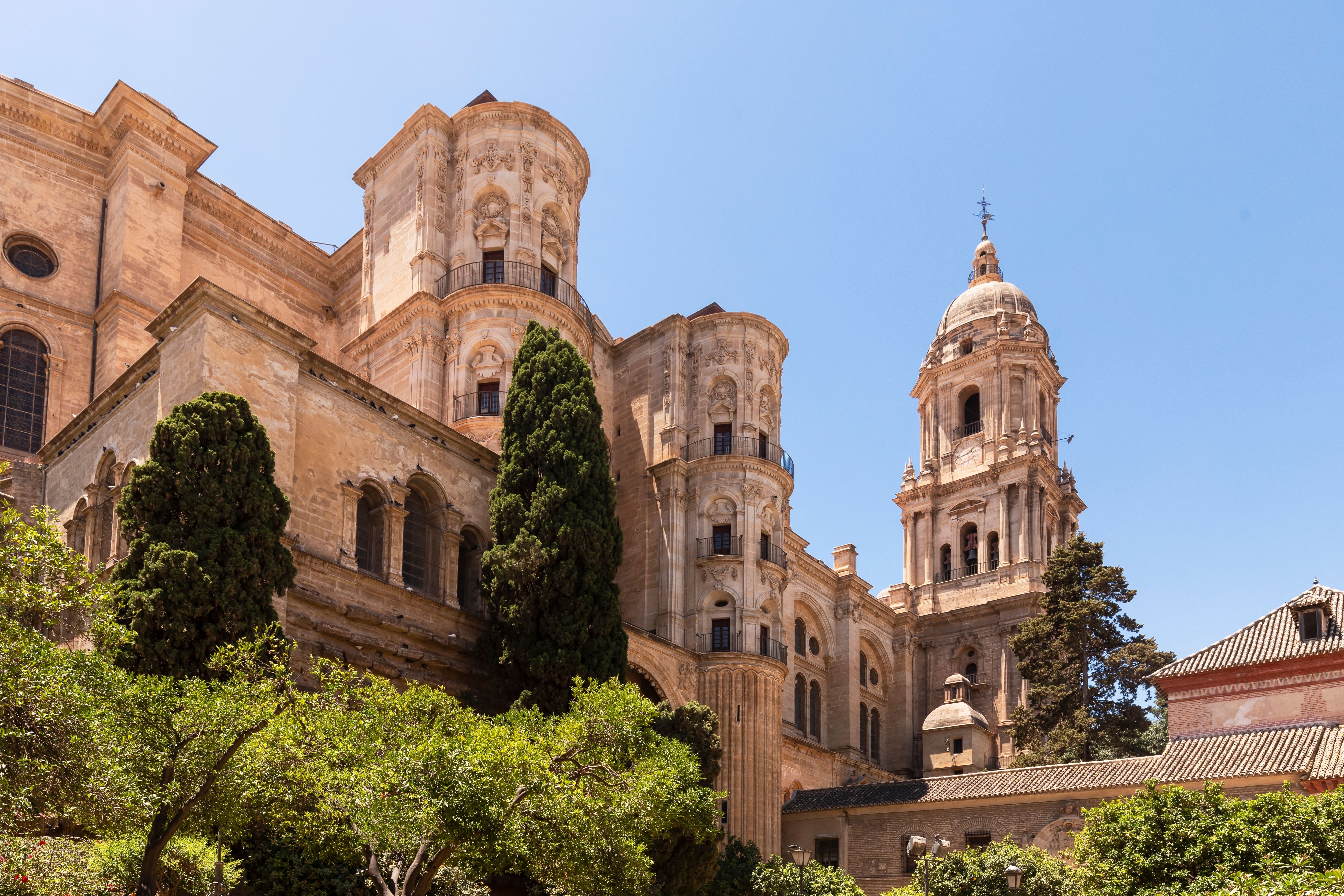 View of the facade of Malaga Cathedral (Santa Iglesia Catedral Basílica de la Encarnación)