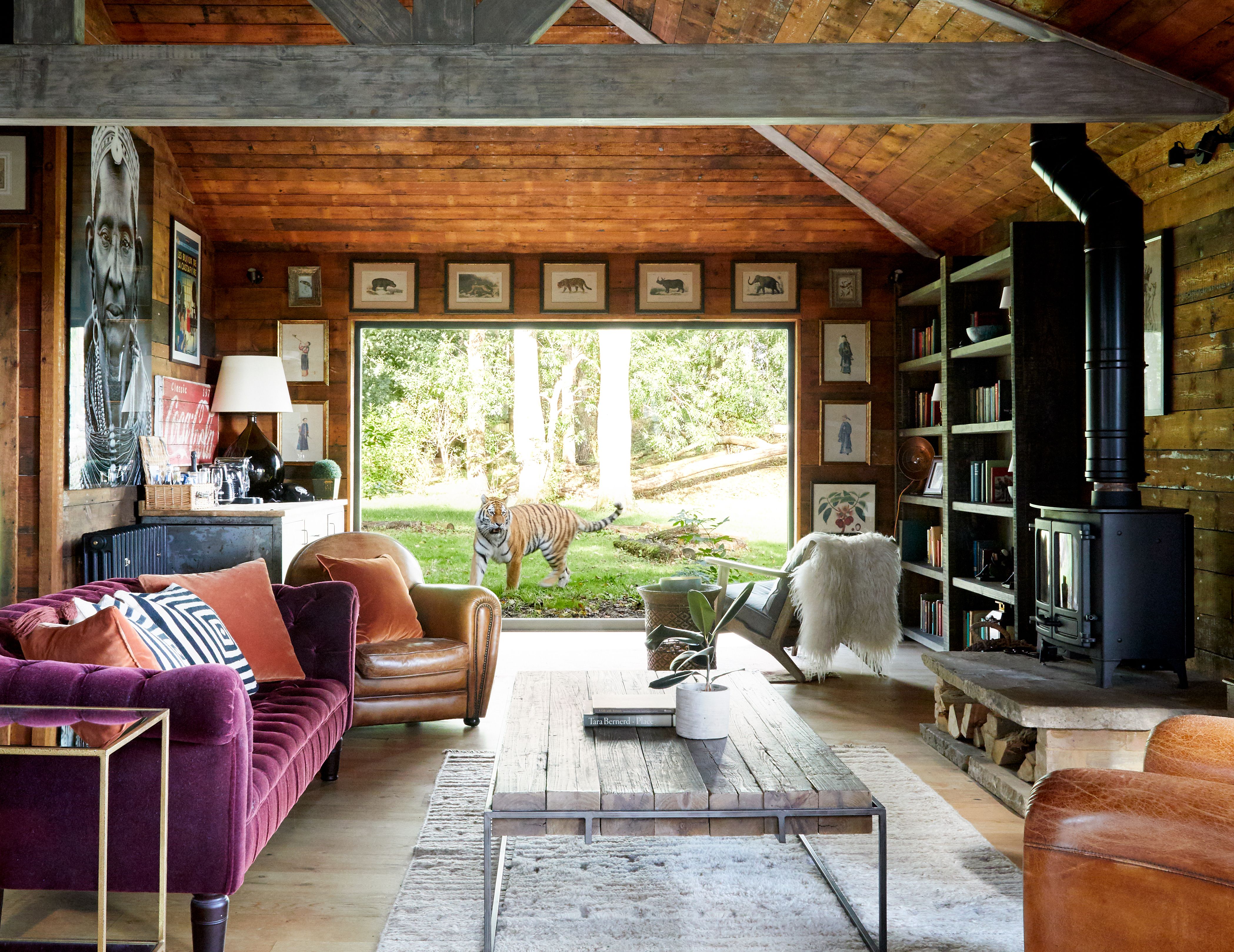 A hotel room overlooking a tiger enclosure at the Port Lympne Hotel & Reserve in Kent