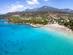 Aerial view of the beautiful Kalogria beach in Stoupa, Greece