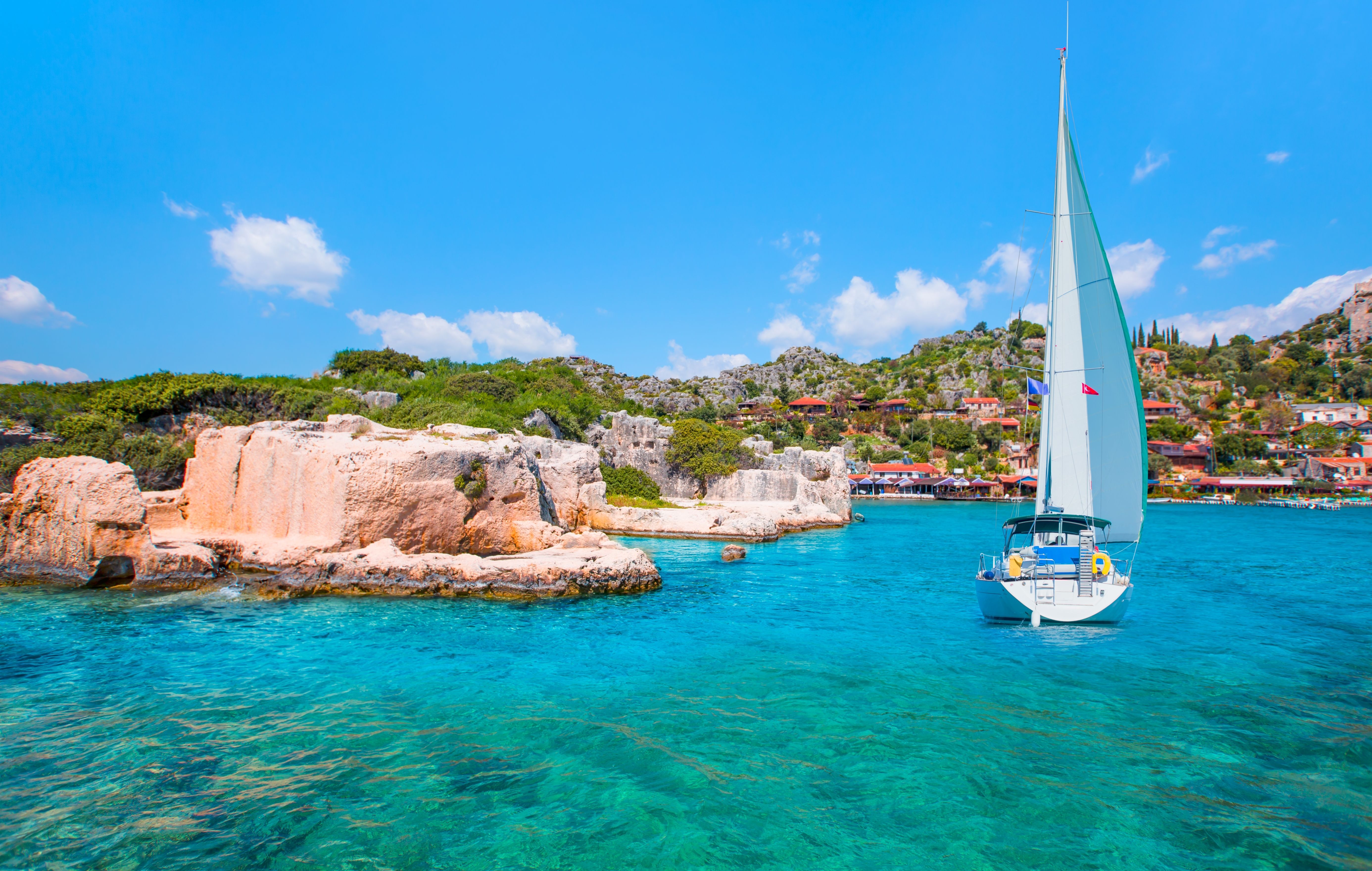 A sailing yacht near Kekova island in Antalya, Turkey