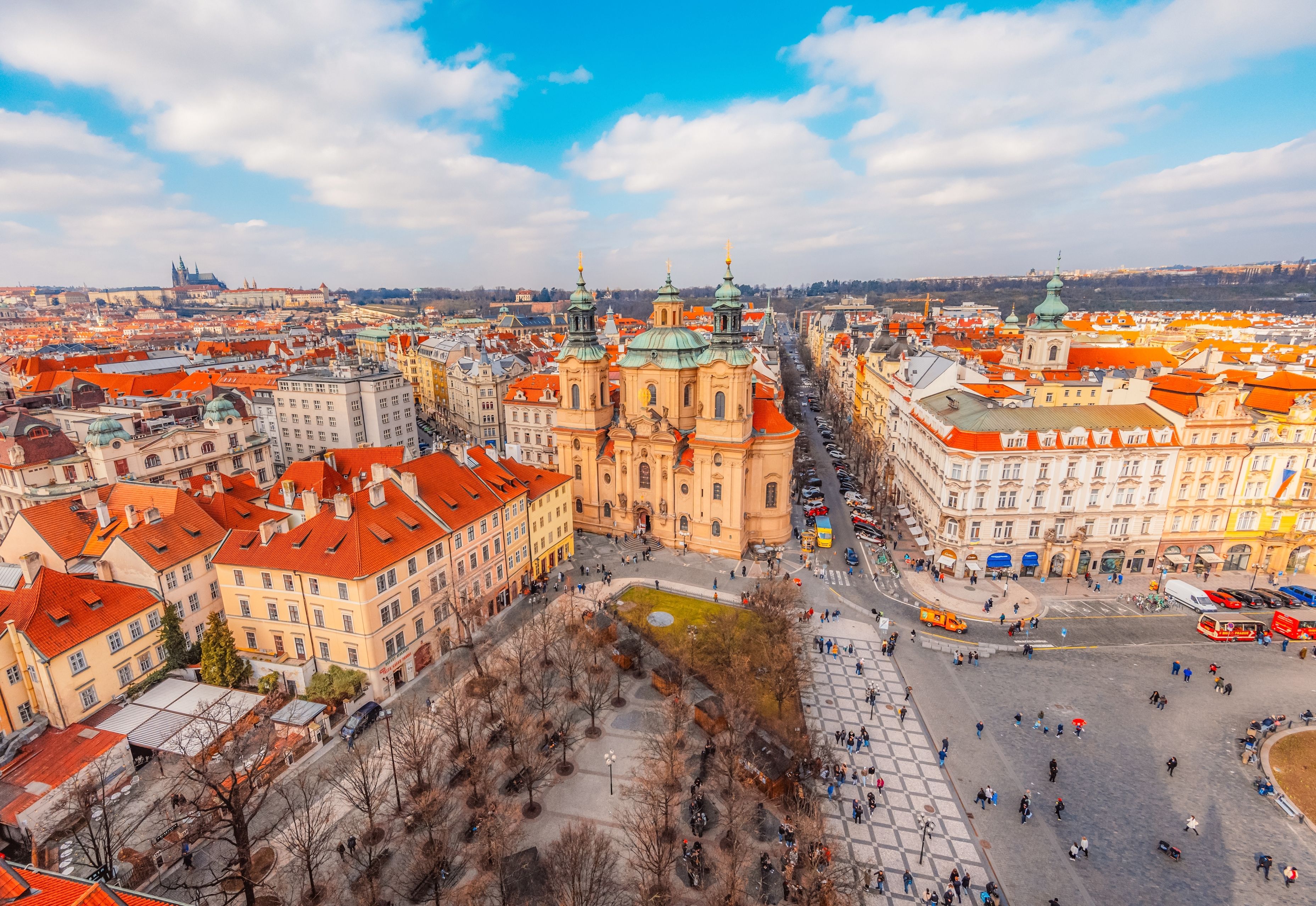 An aerial view of Prague city centre