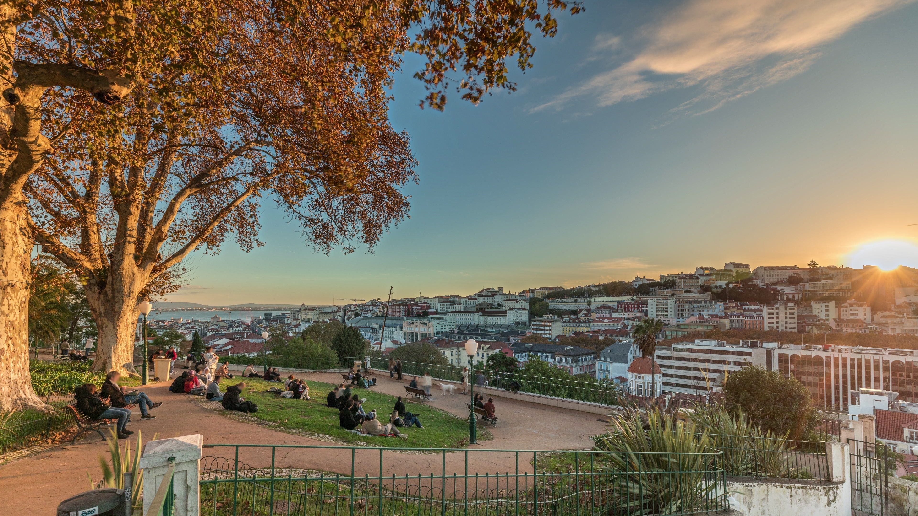 Sunset view of Jardim do Torel in Lisbon, Portugal