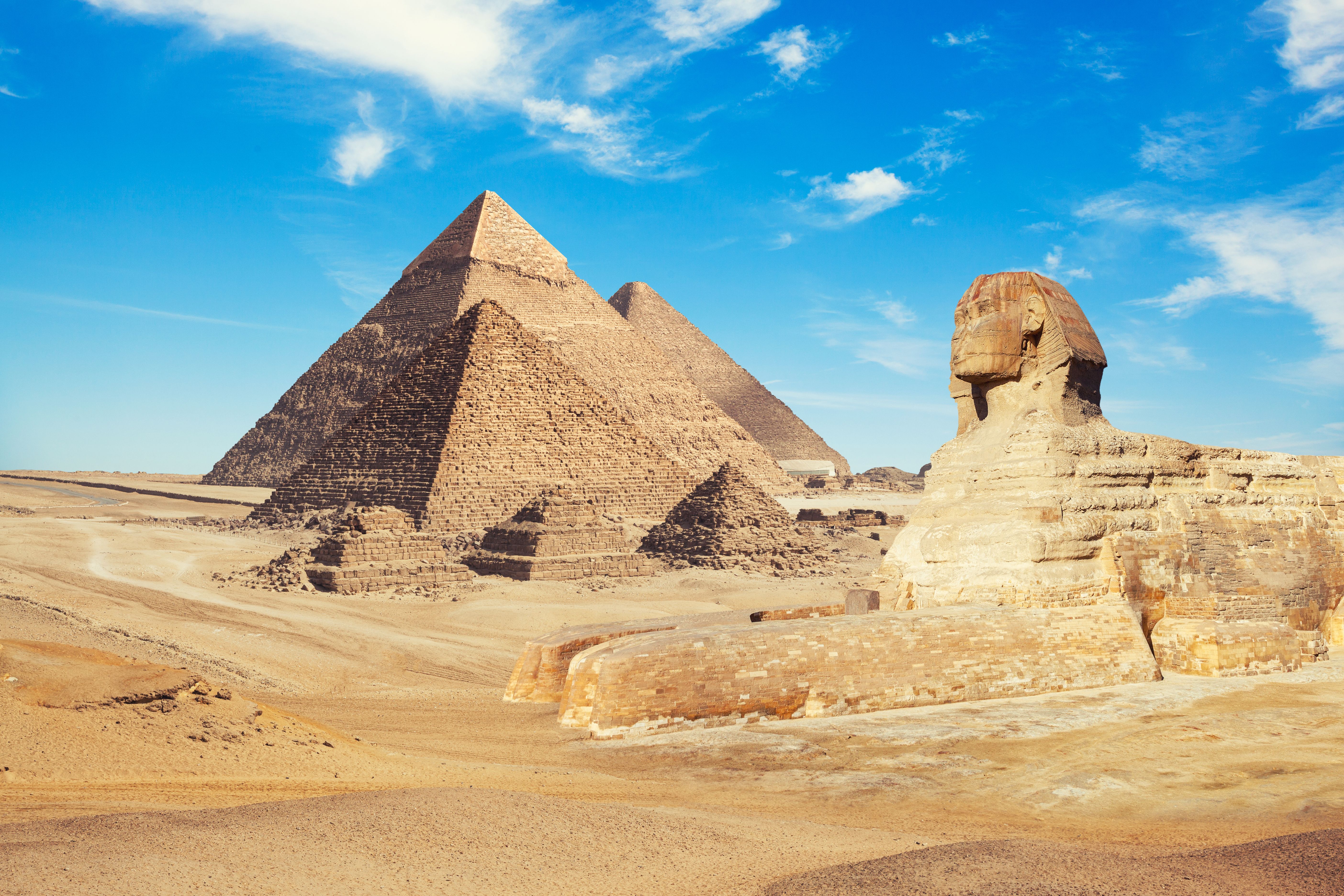 View of Pyramids and Sphinx in Cairo, Egypt