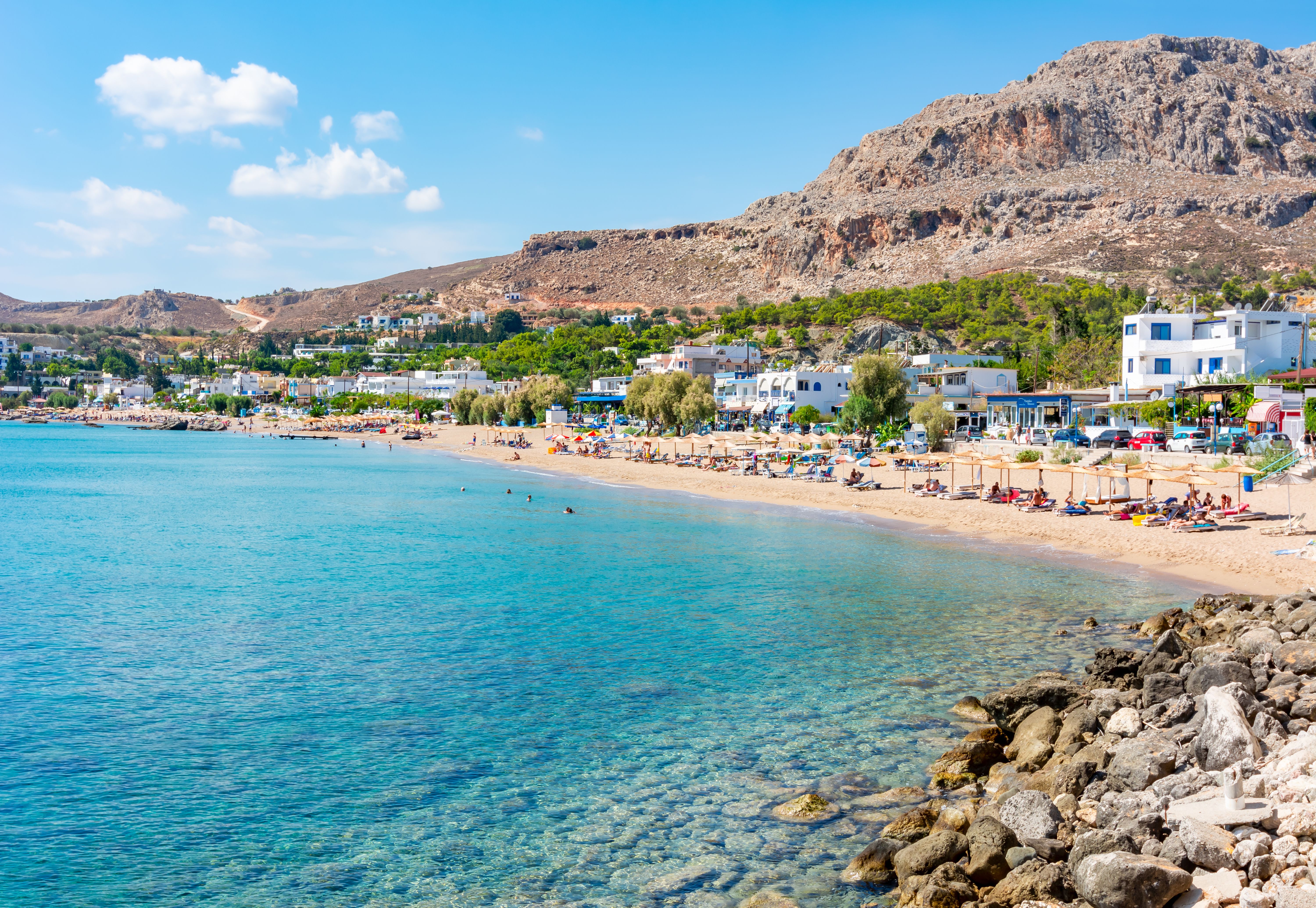A view of Stegna beach in Rhodes, Greece