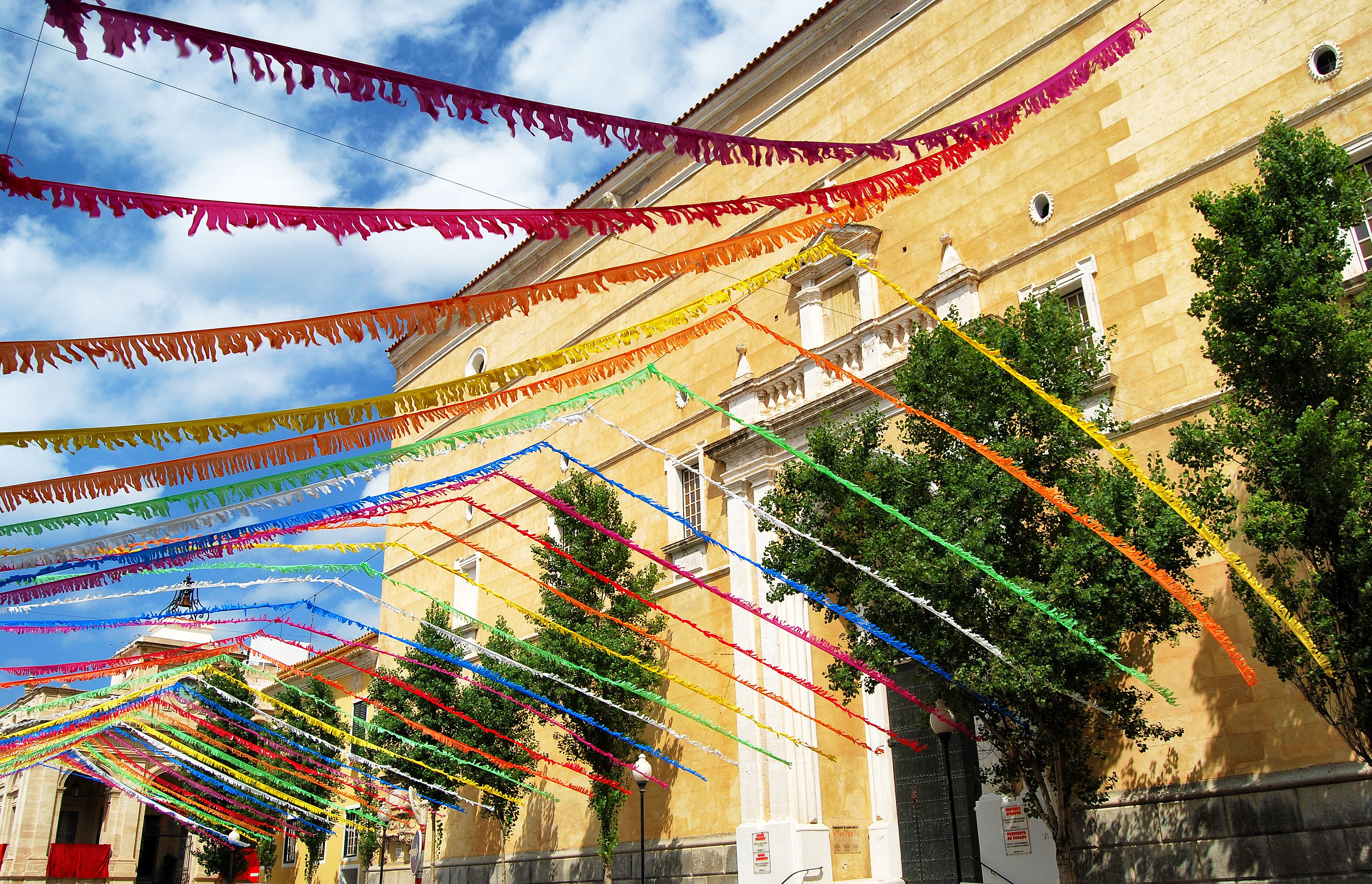 Colourful street bunting in Mahon, Menorca