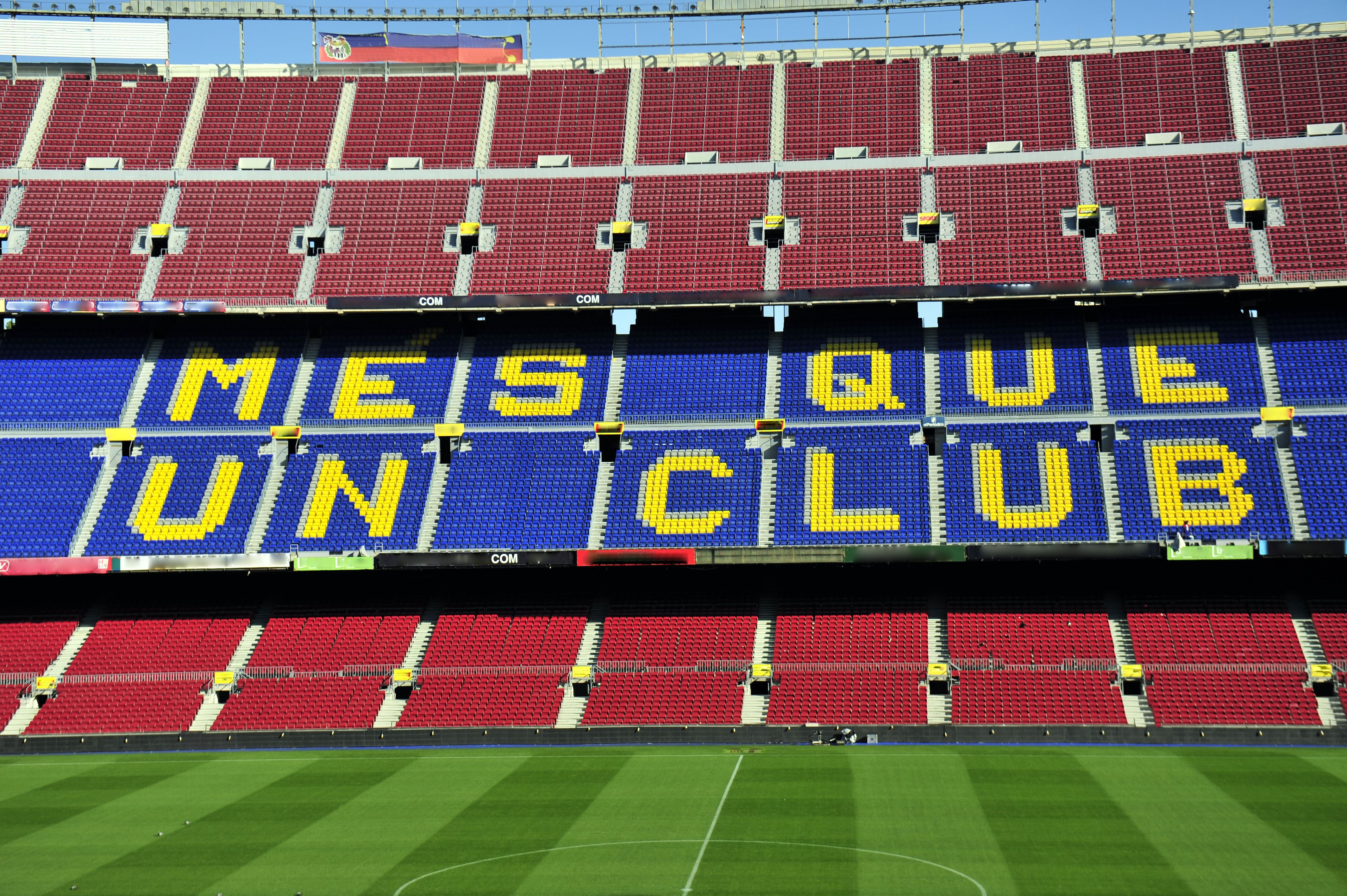 Close up view of the stadium seating at Camp Nou in Barcelona, Spain