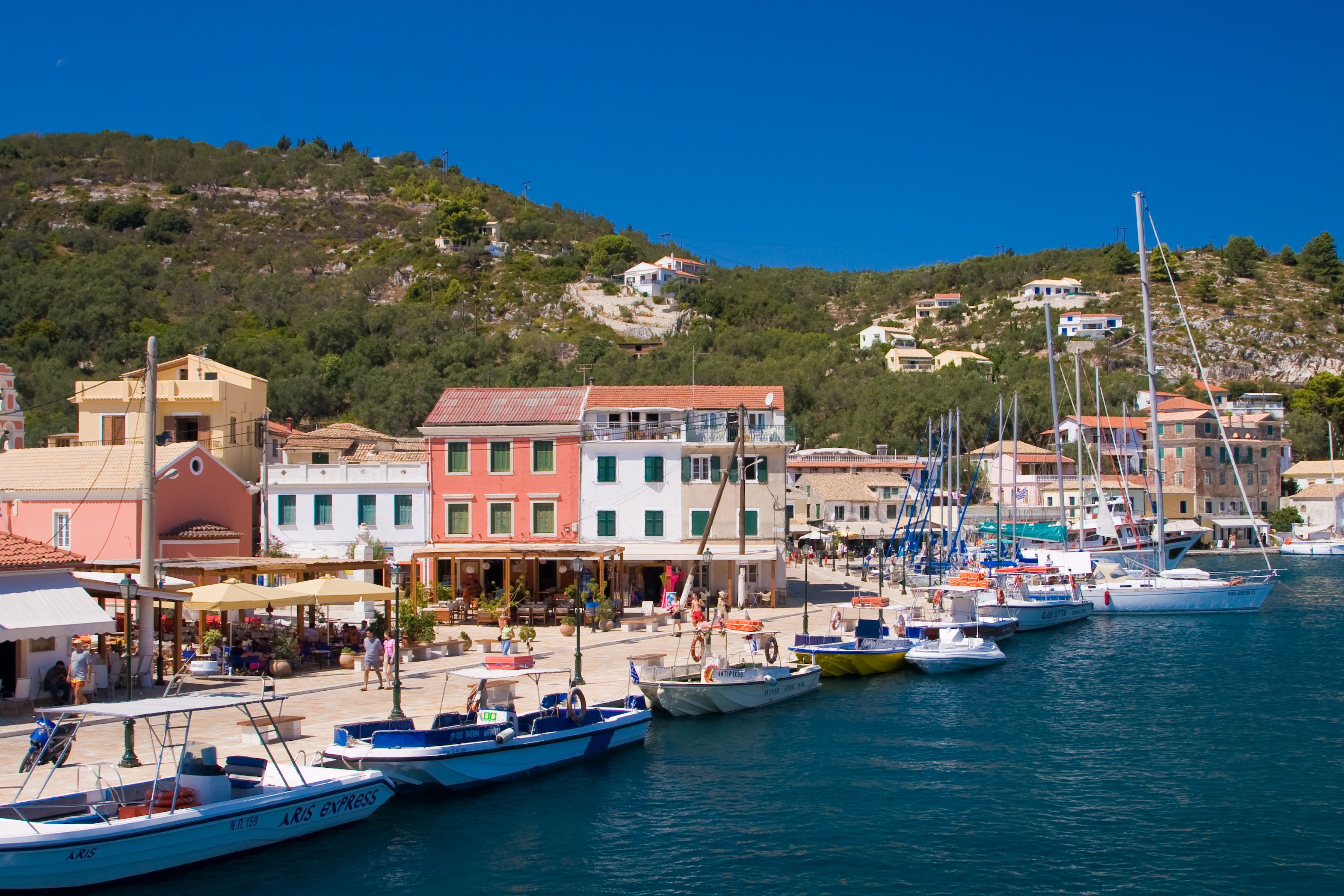 A view of Gaios town and waterfront on Paxos island, Greece