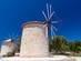 Traditional stone windmills in the town of Alacati, Turkey