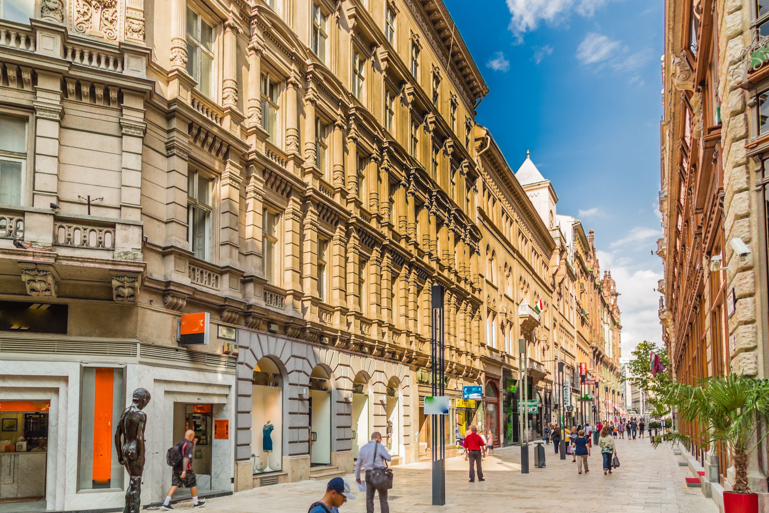 A view down Vaci street in Budapest