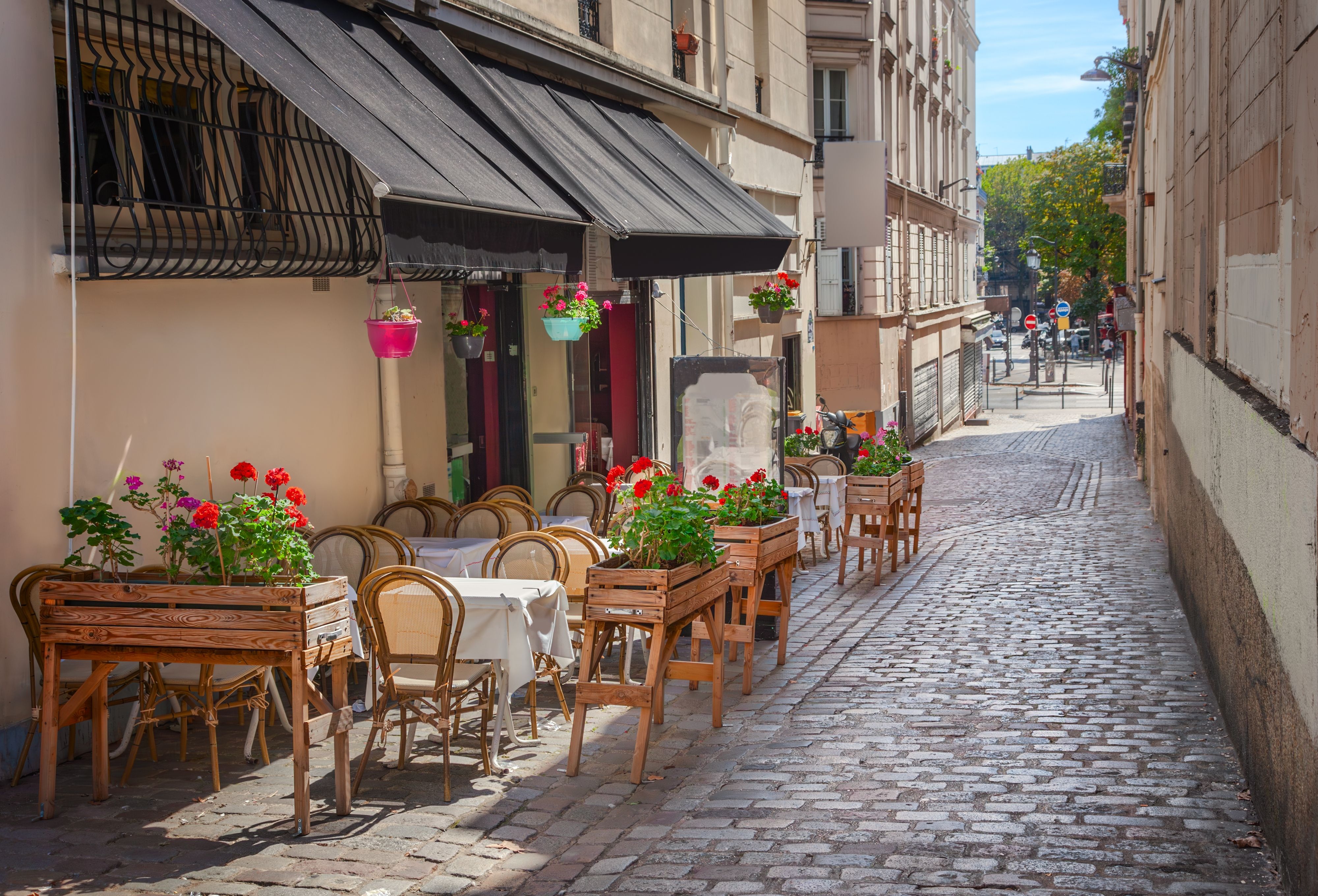 Street restaurant in Montmartre, Paris, France.