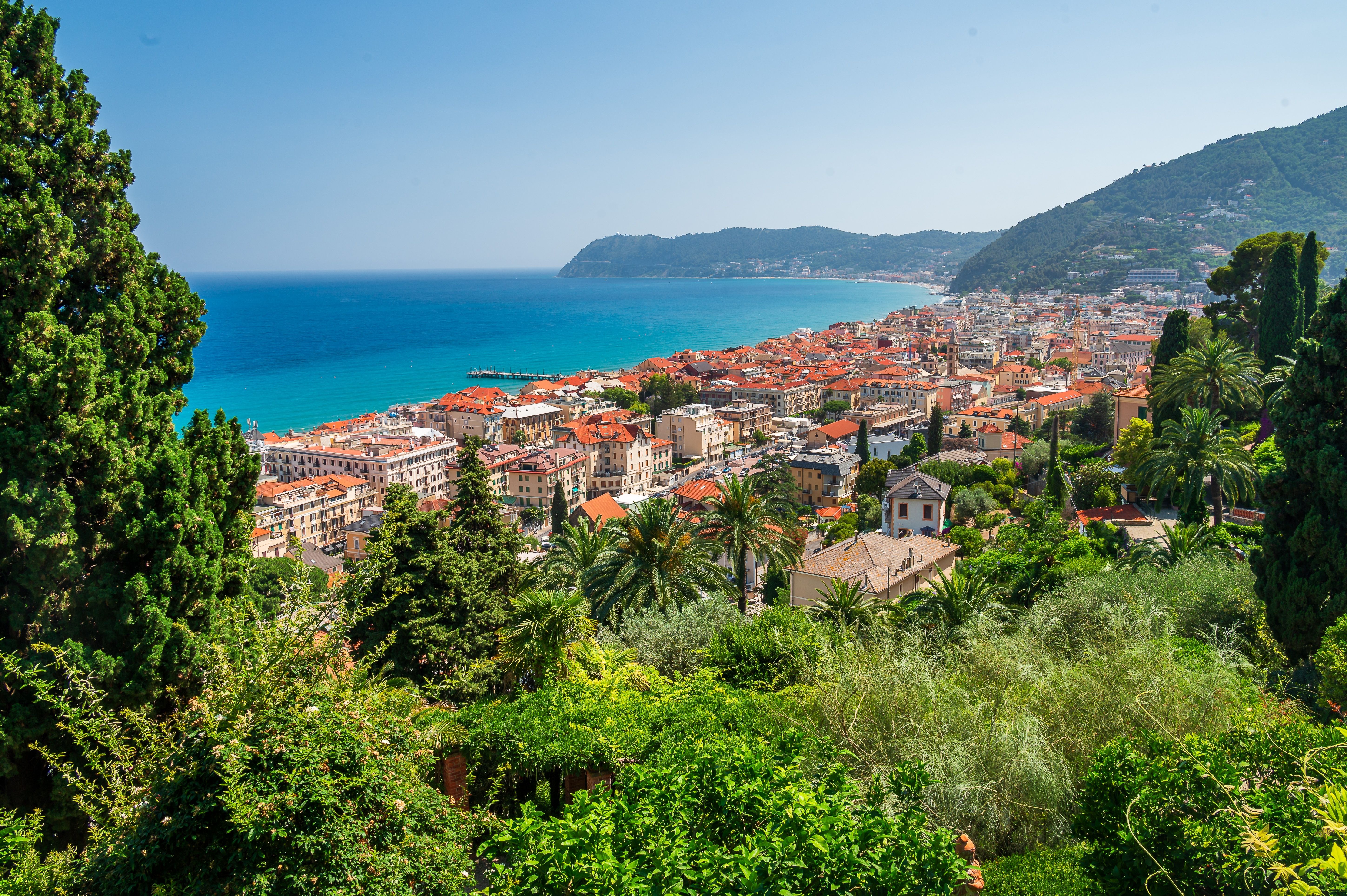 An aerial view over the village of Alassio on the Italian Riviera
