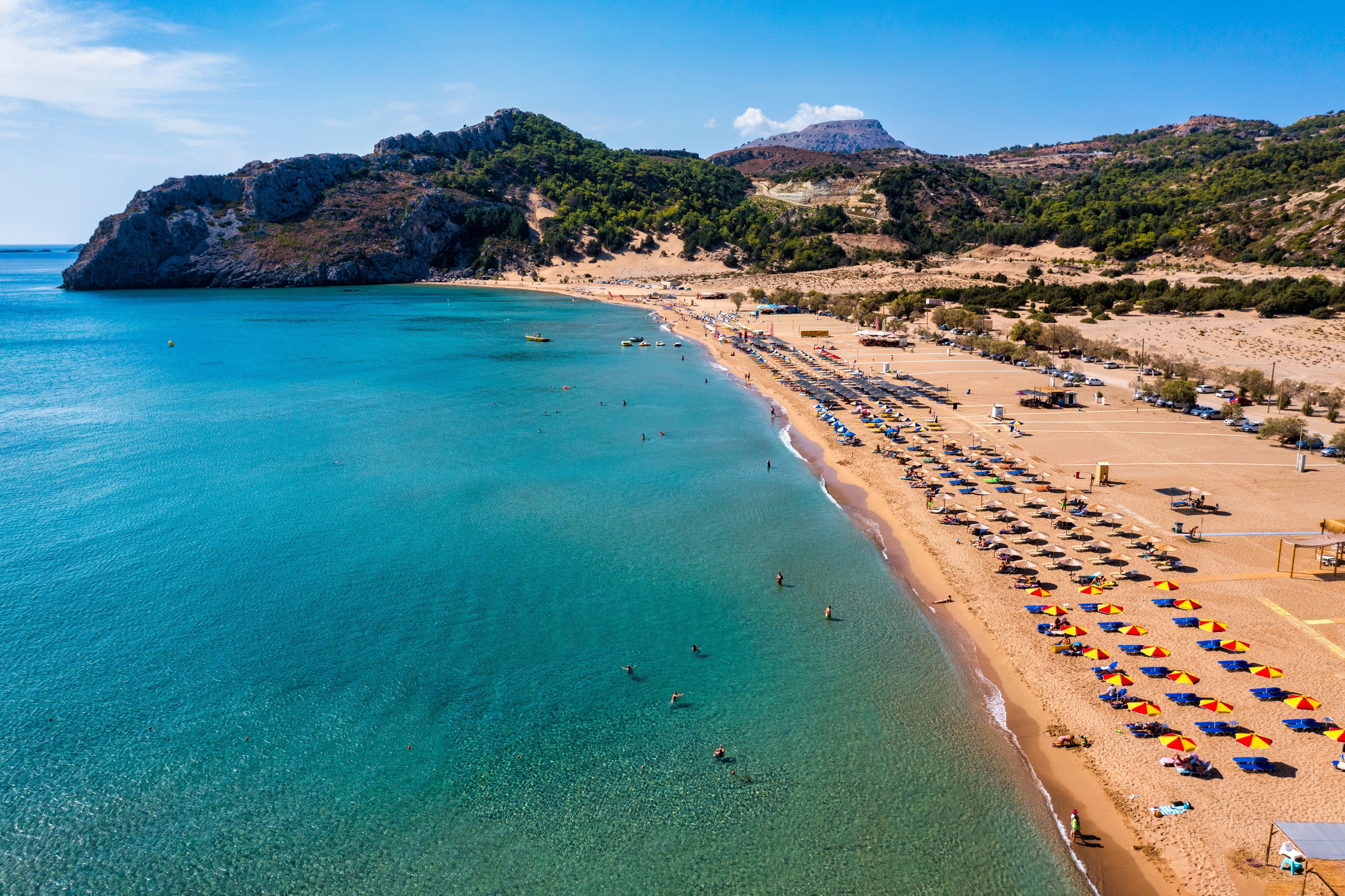 Aerial view of Tsampika beach in Rhodes