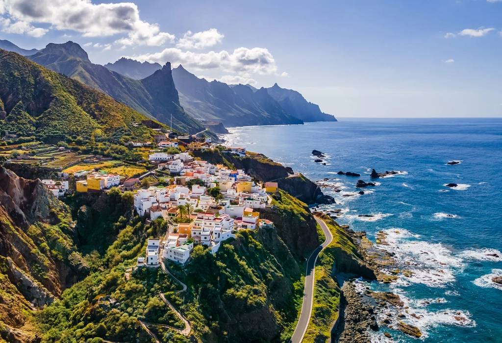 Landscape shot of coastal village in the Canary Islands, Tenerife