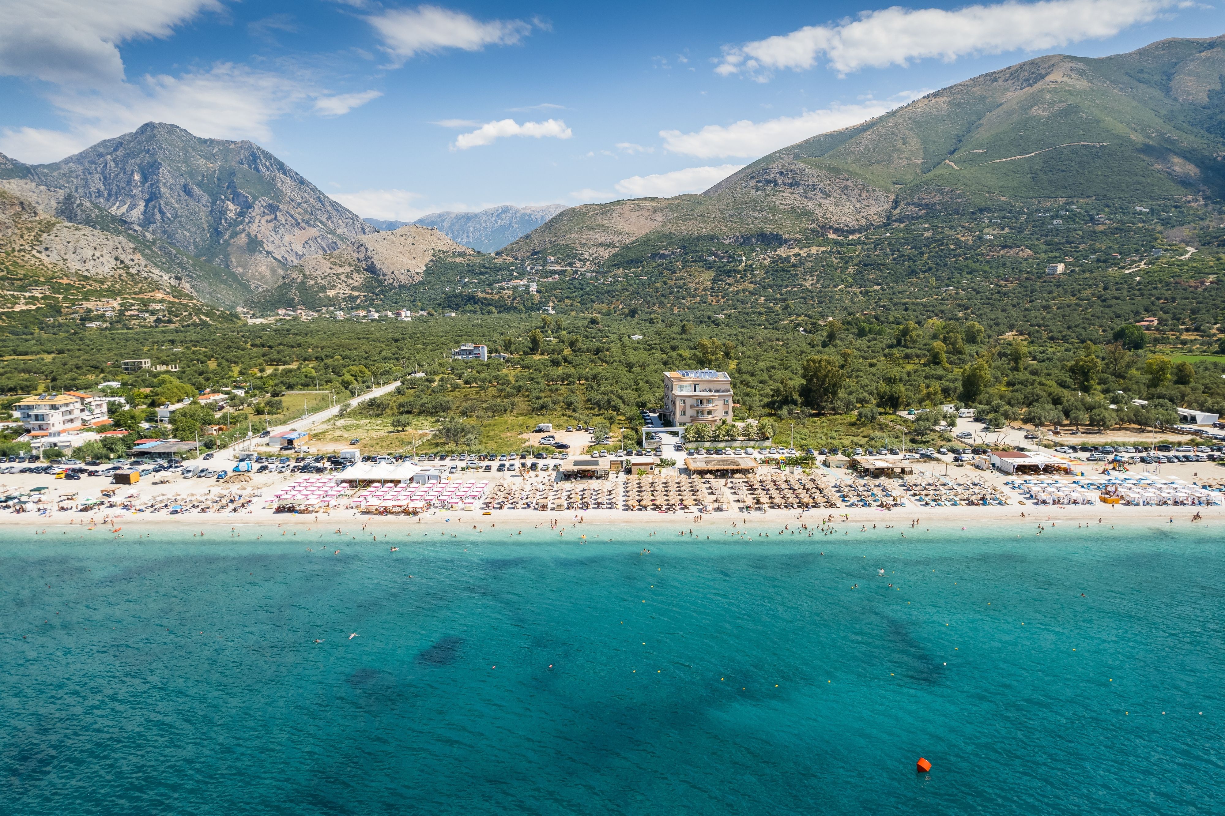 Aerial view of Borsh beach resort in Albania