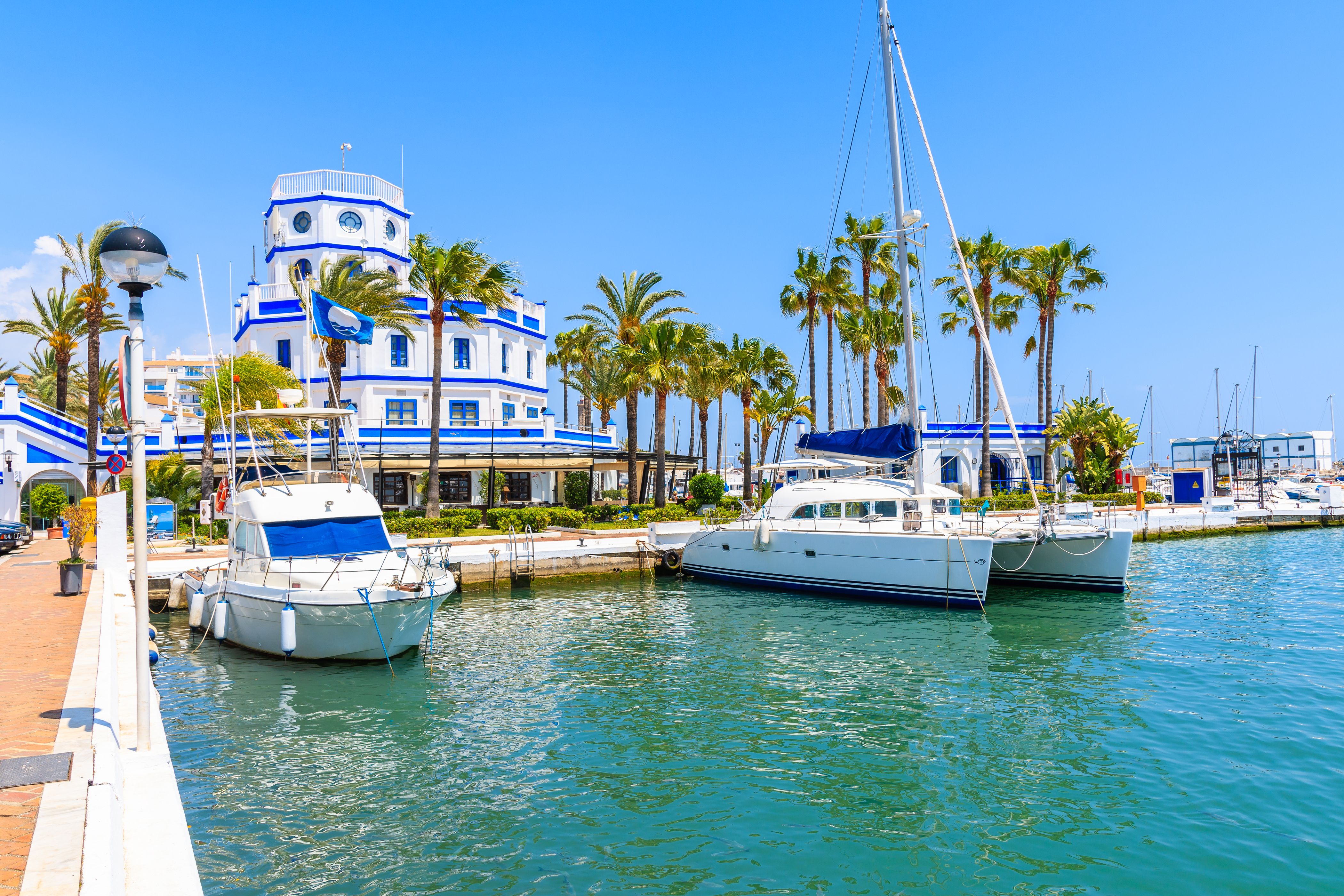 A view of boats docked at Estepona port on Costa del Sol