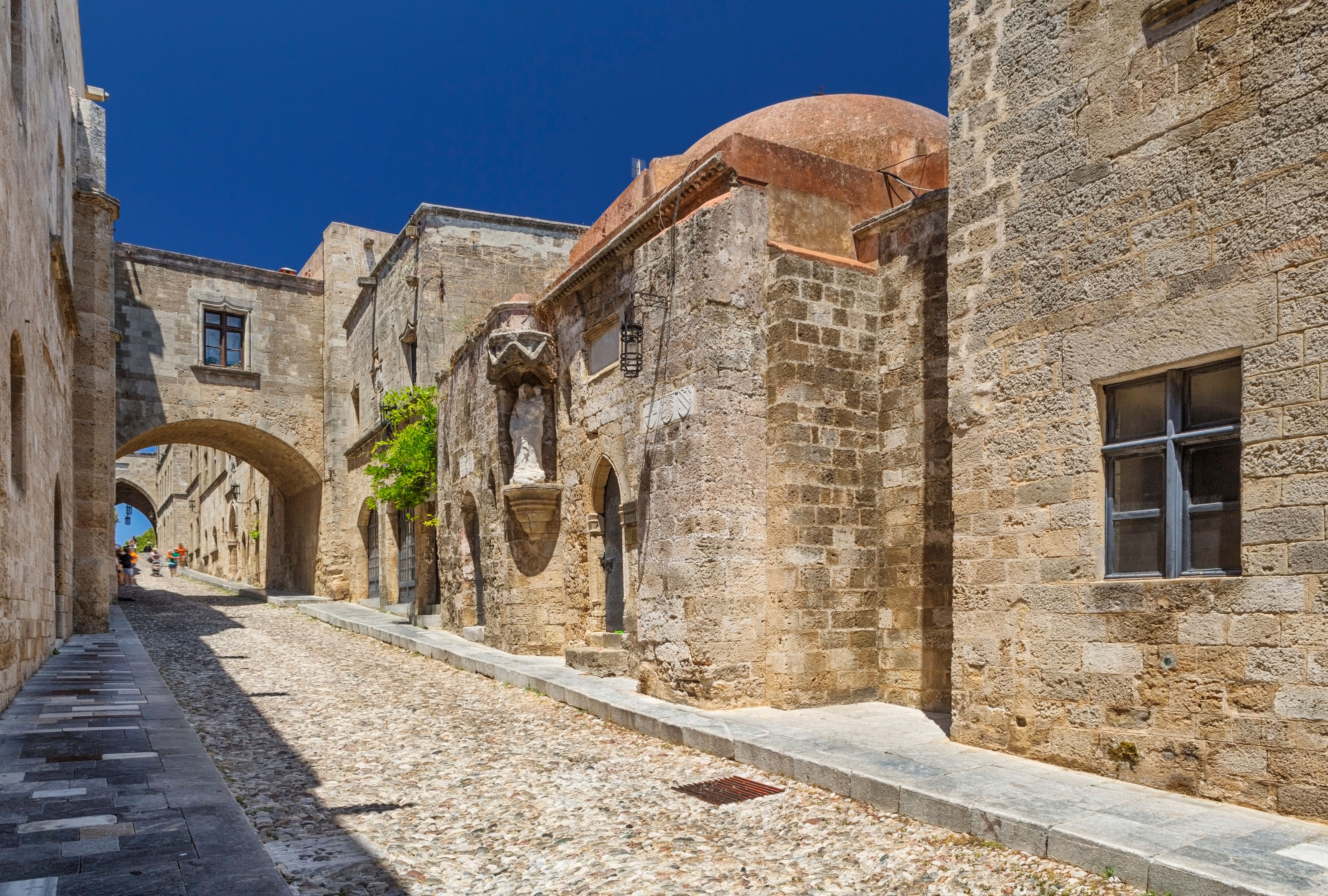 A view of ancient buildings on the Street of Knights in Rhodes Old Town