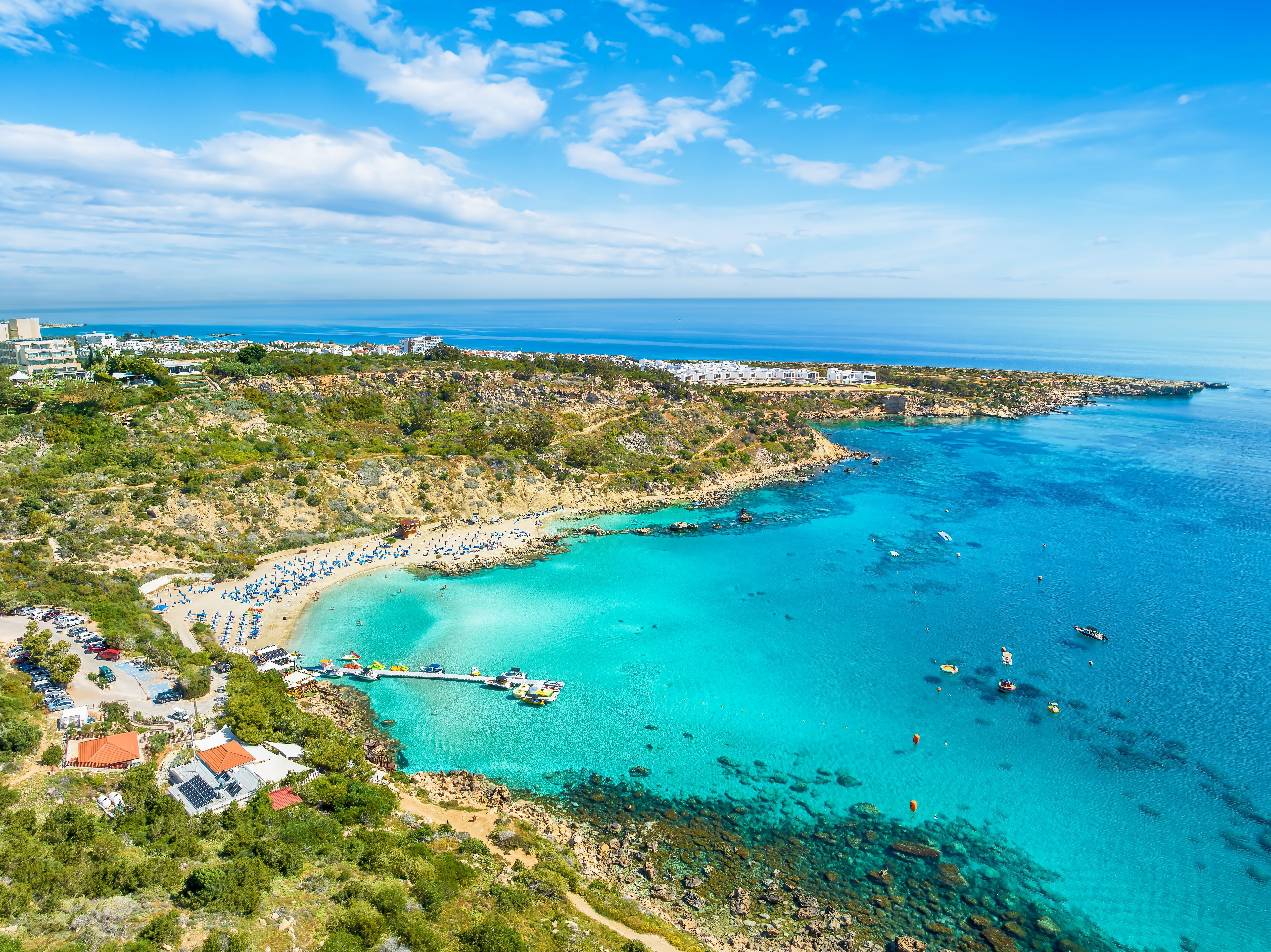 Aerial view over Konnos beach near Ayia Napa, Cyprus