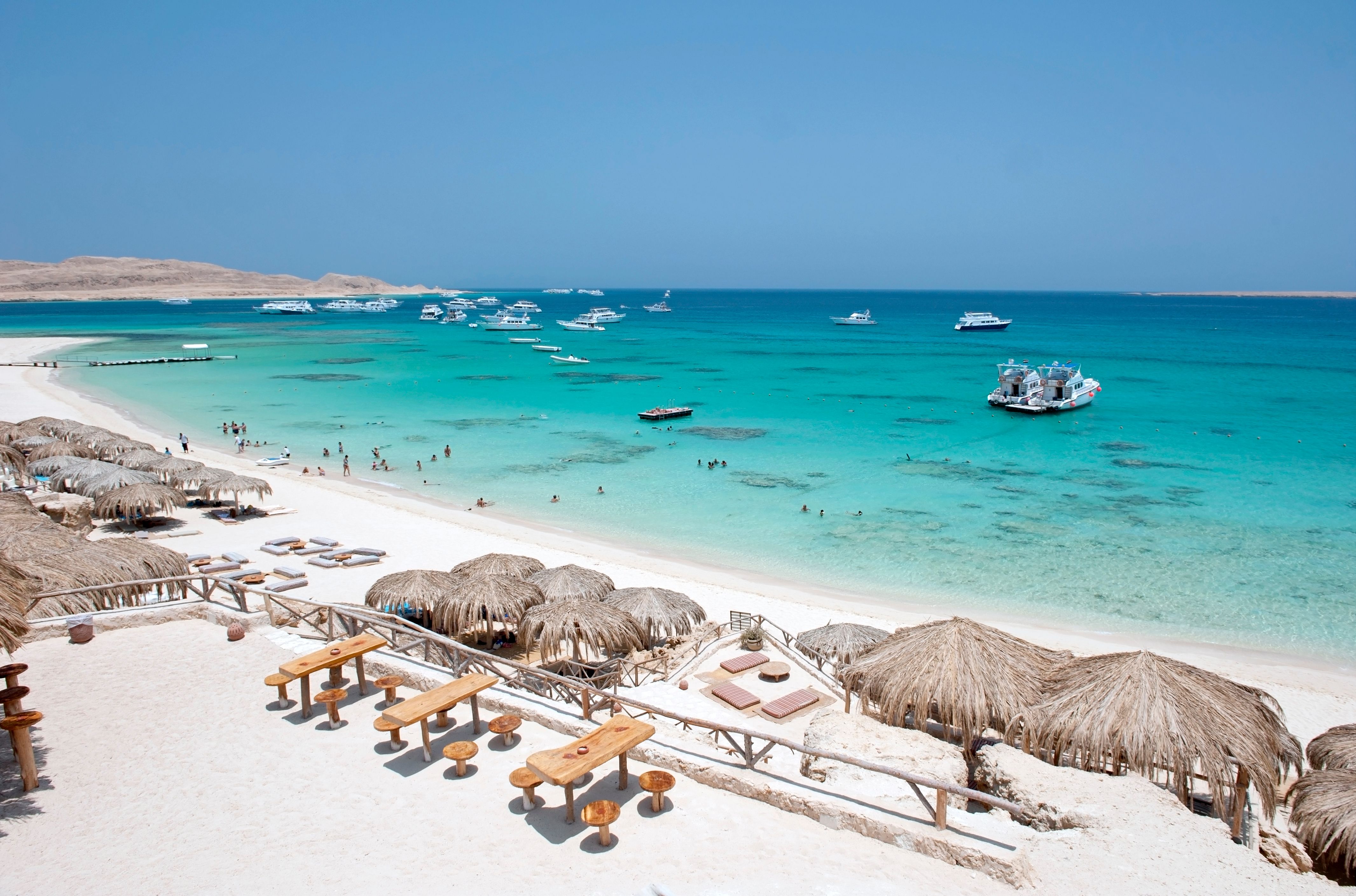 Beautiful sandy beach on Giftun Island near Hurghada, Red Sea, Egypt. Giftun island is a popular diving site.
