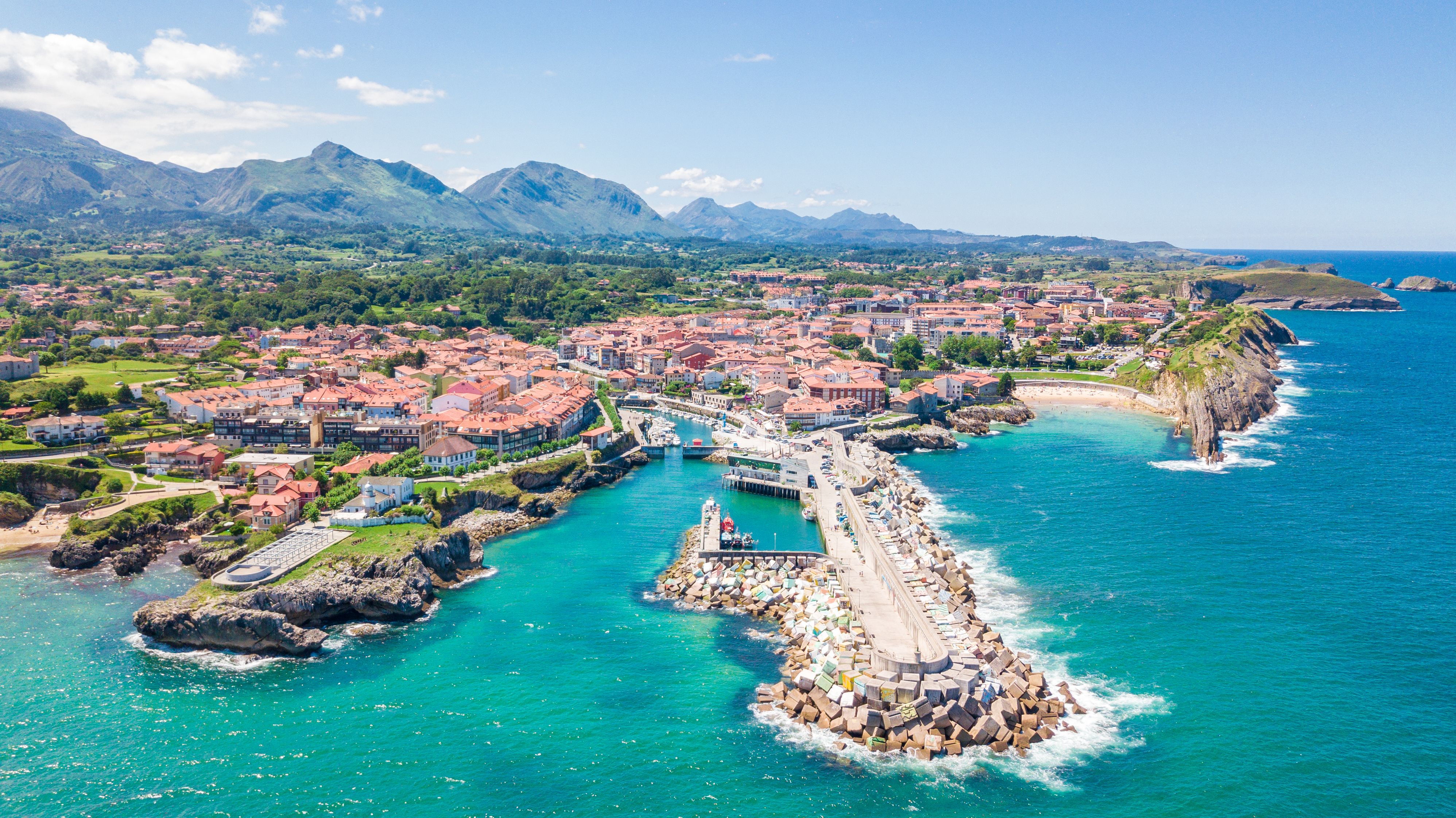 Aerial view of Llanes fishing town on the Basque Coast in Spain