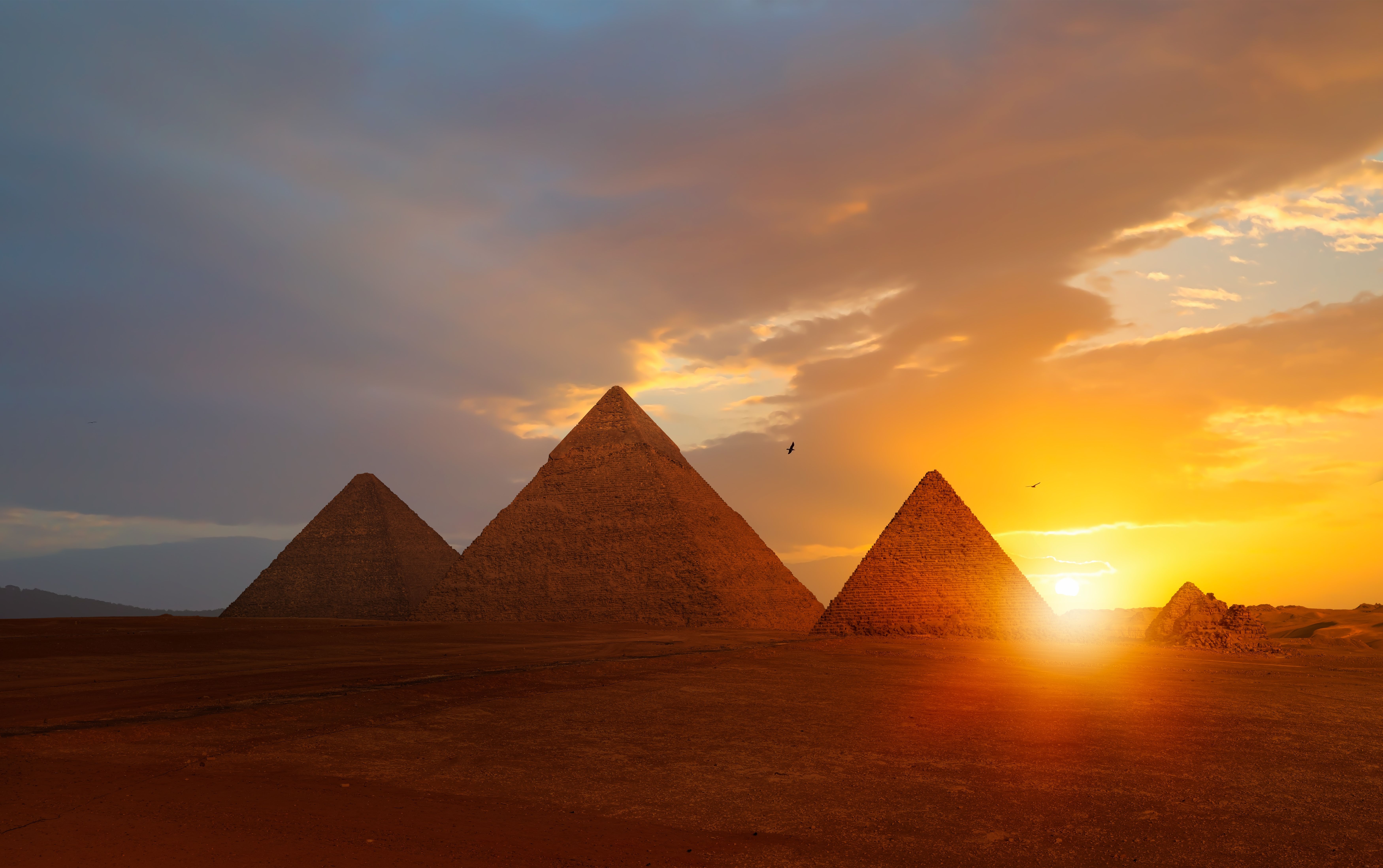 Giza Pyramids at sunset in Cairo, Egypt