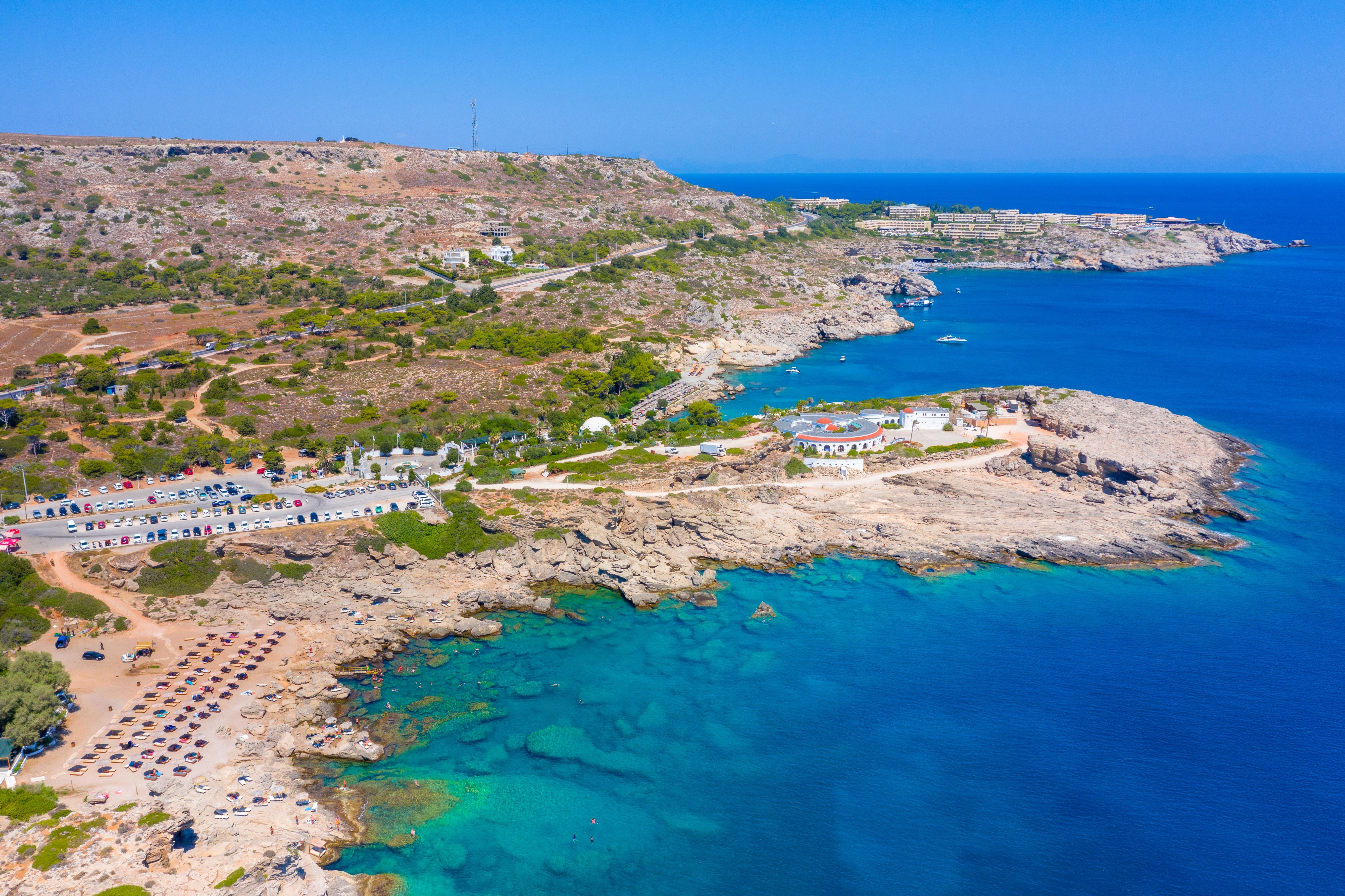 Kalithea beach and springs in Rhodes