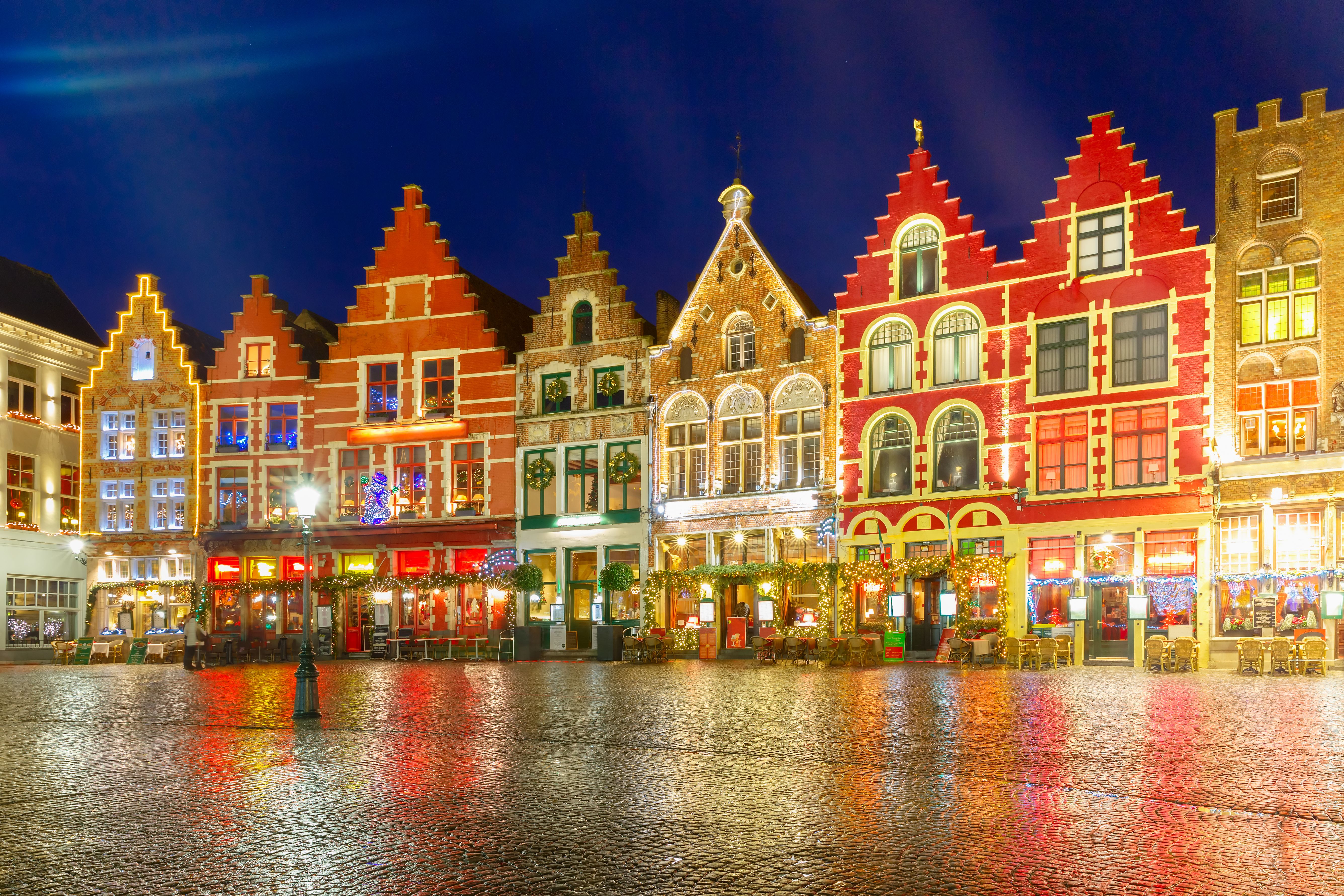 Old Markt square in the centre of Bruges, Belgium, decorated for Christmas