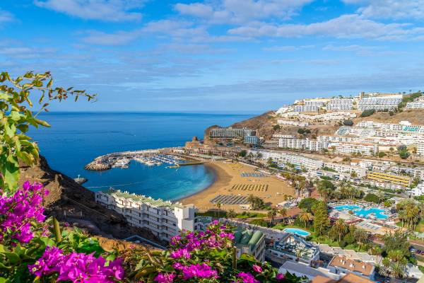Landscape with Puerto Rico village and beach on Gran Canaria, Spain