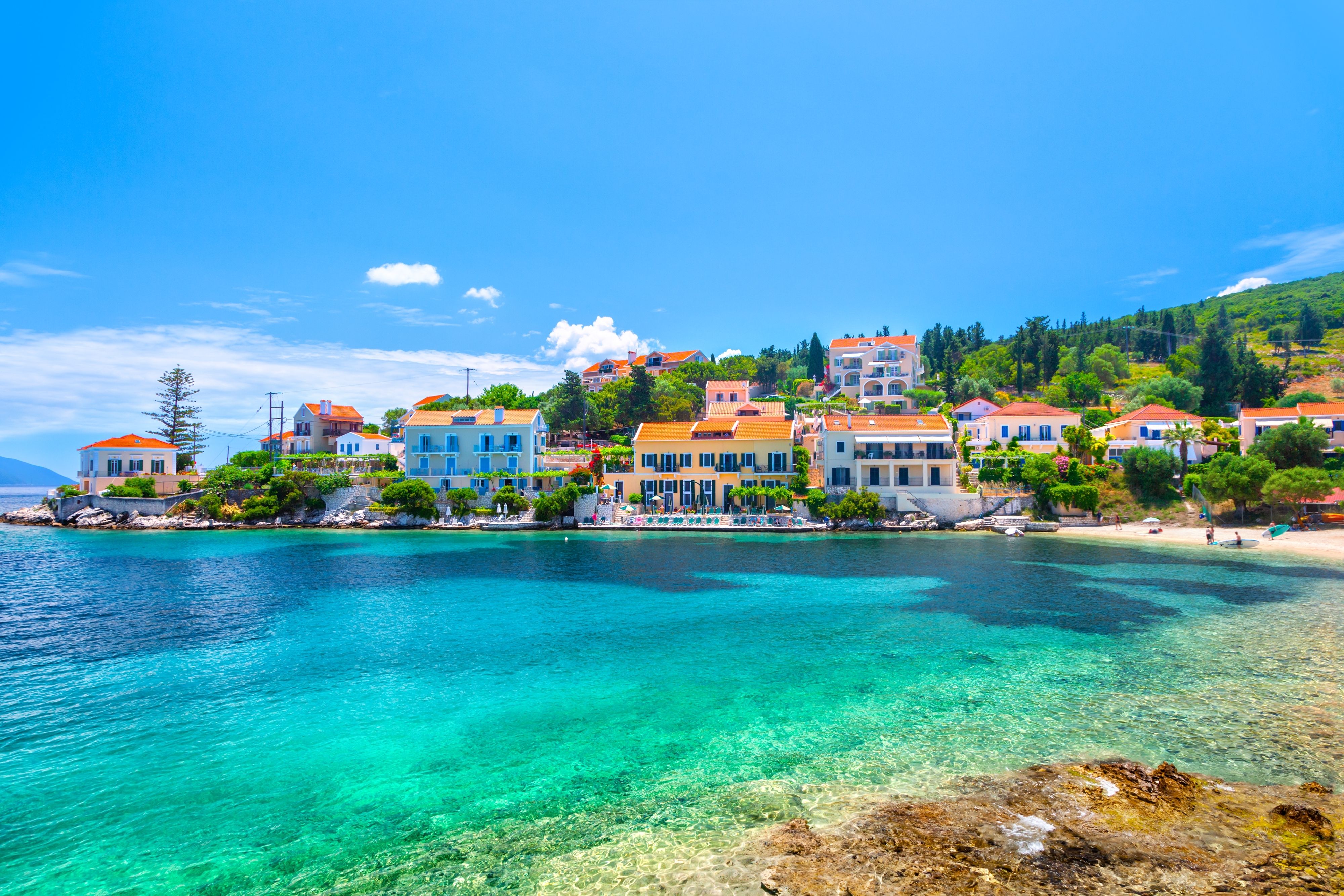 A view of Fiskardo village in Kefalonia, Greece