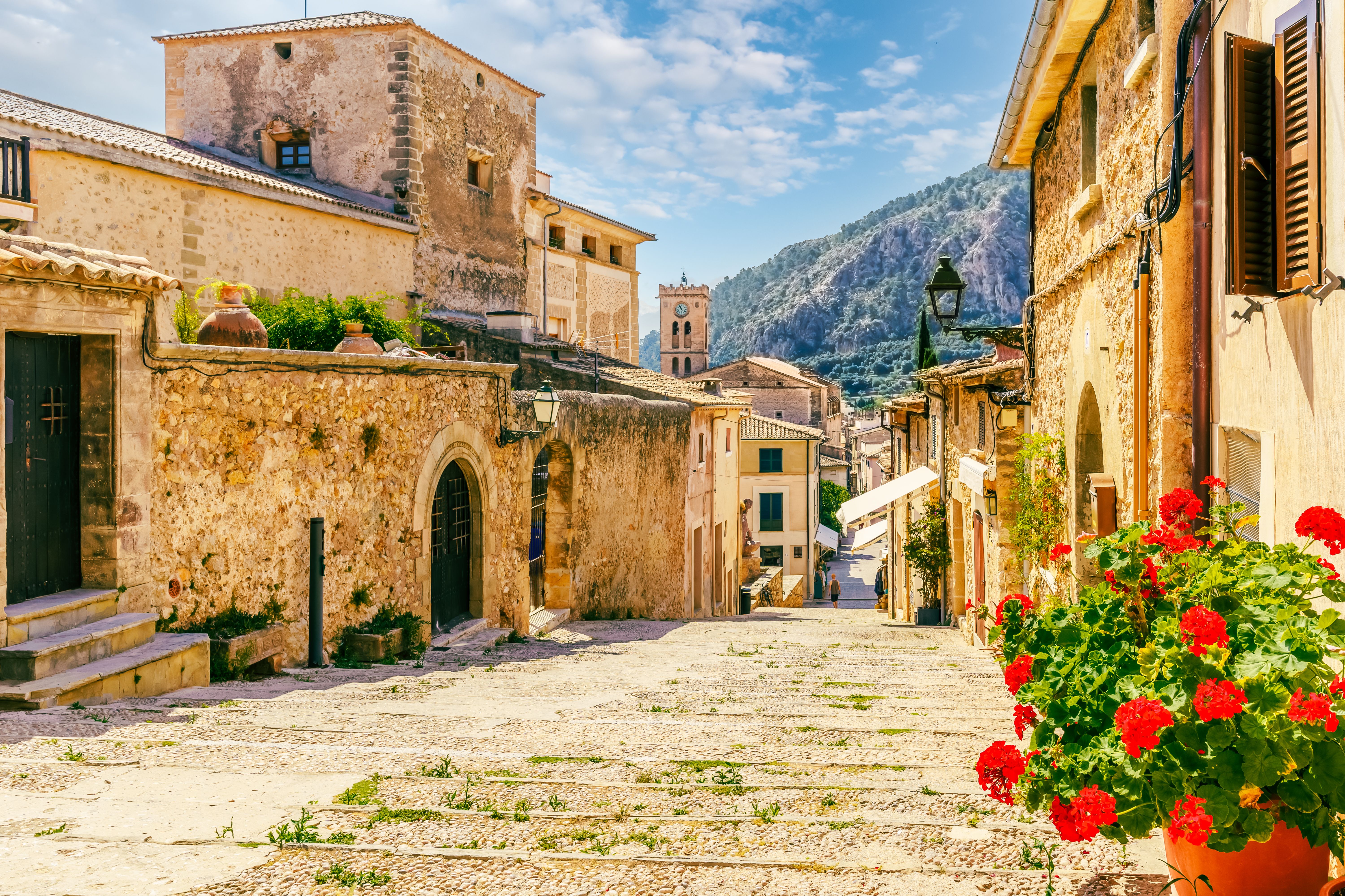 A view of a street in the town of Pollenca in Majorca