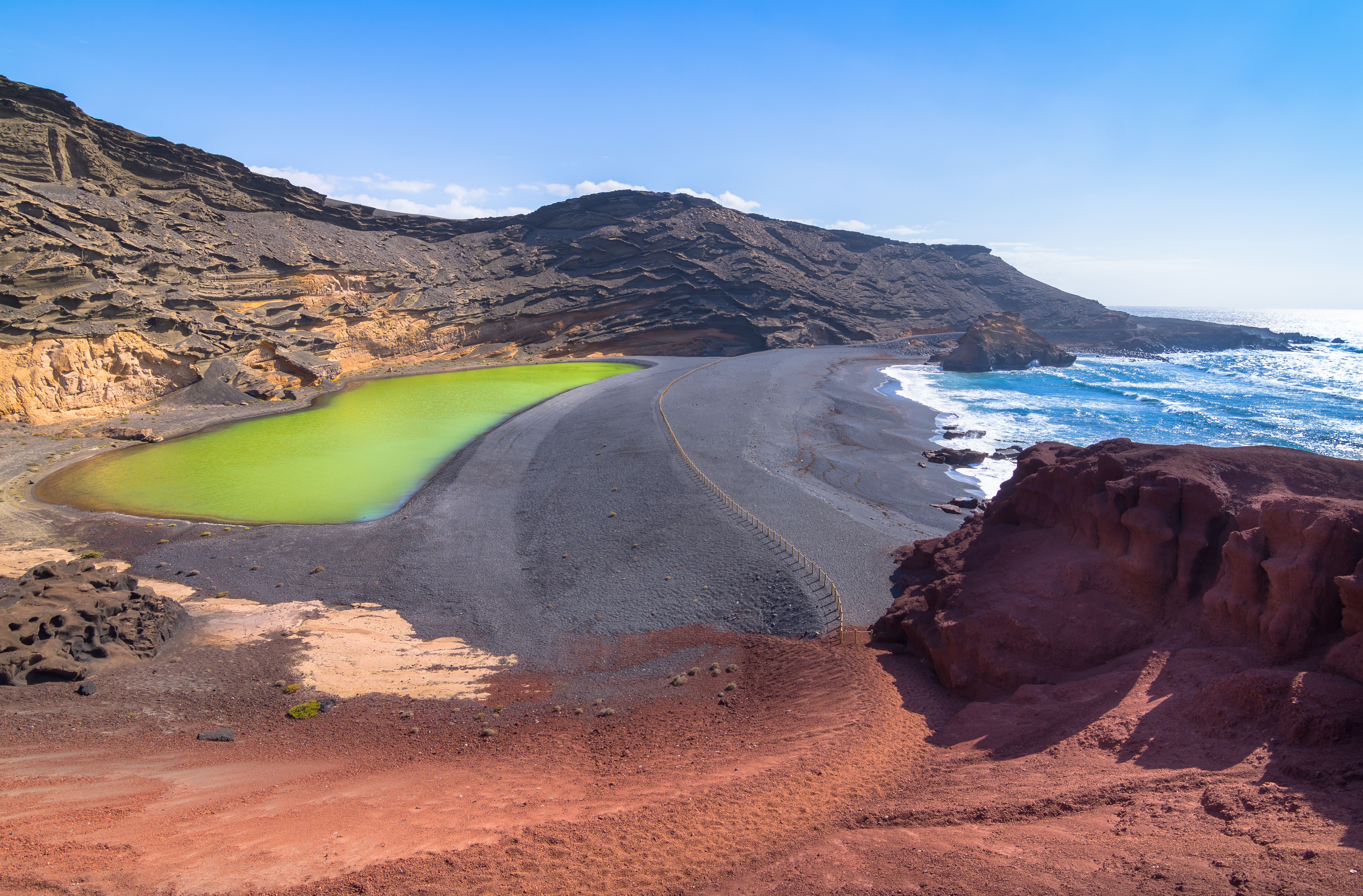 A view of El Golfo beach with green lagoon in Lanzarote