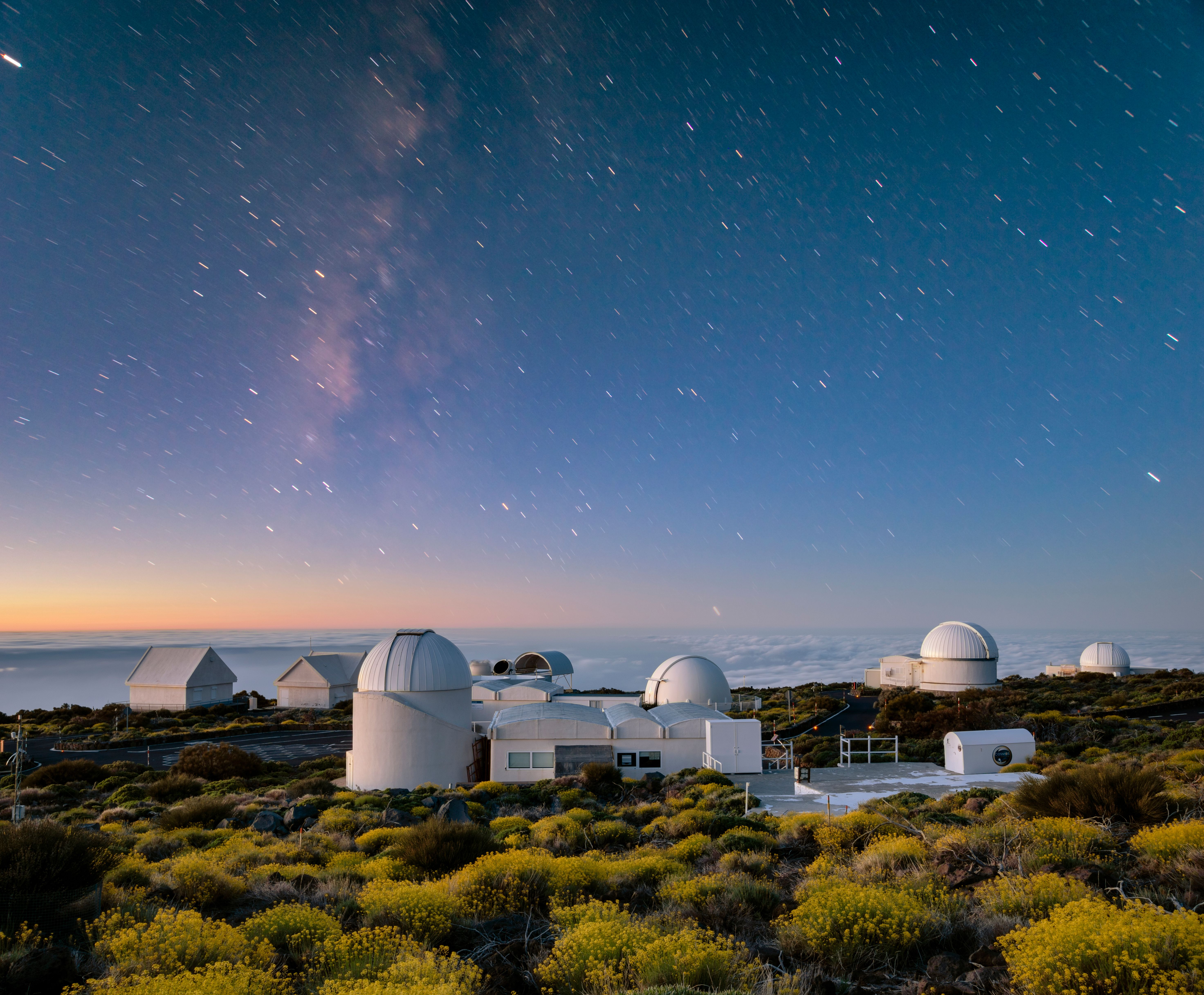 The astronomical observatory in Teide National Park in Tenerife, on a starry evening