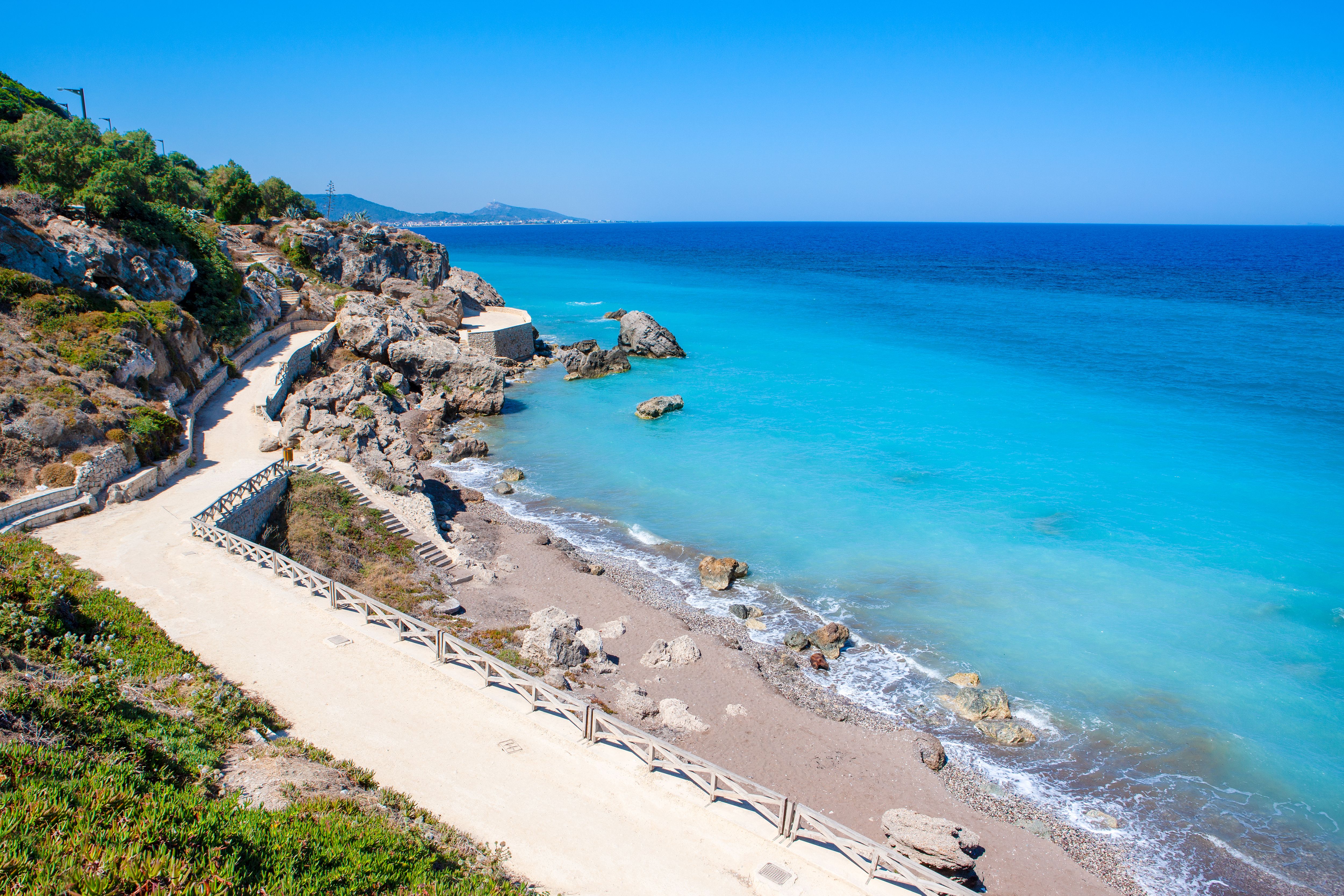 A view of a walkway down to a beach in Ixia, Rhodes