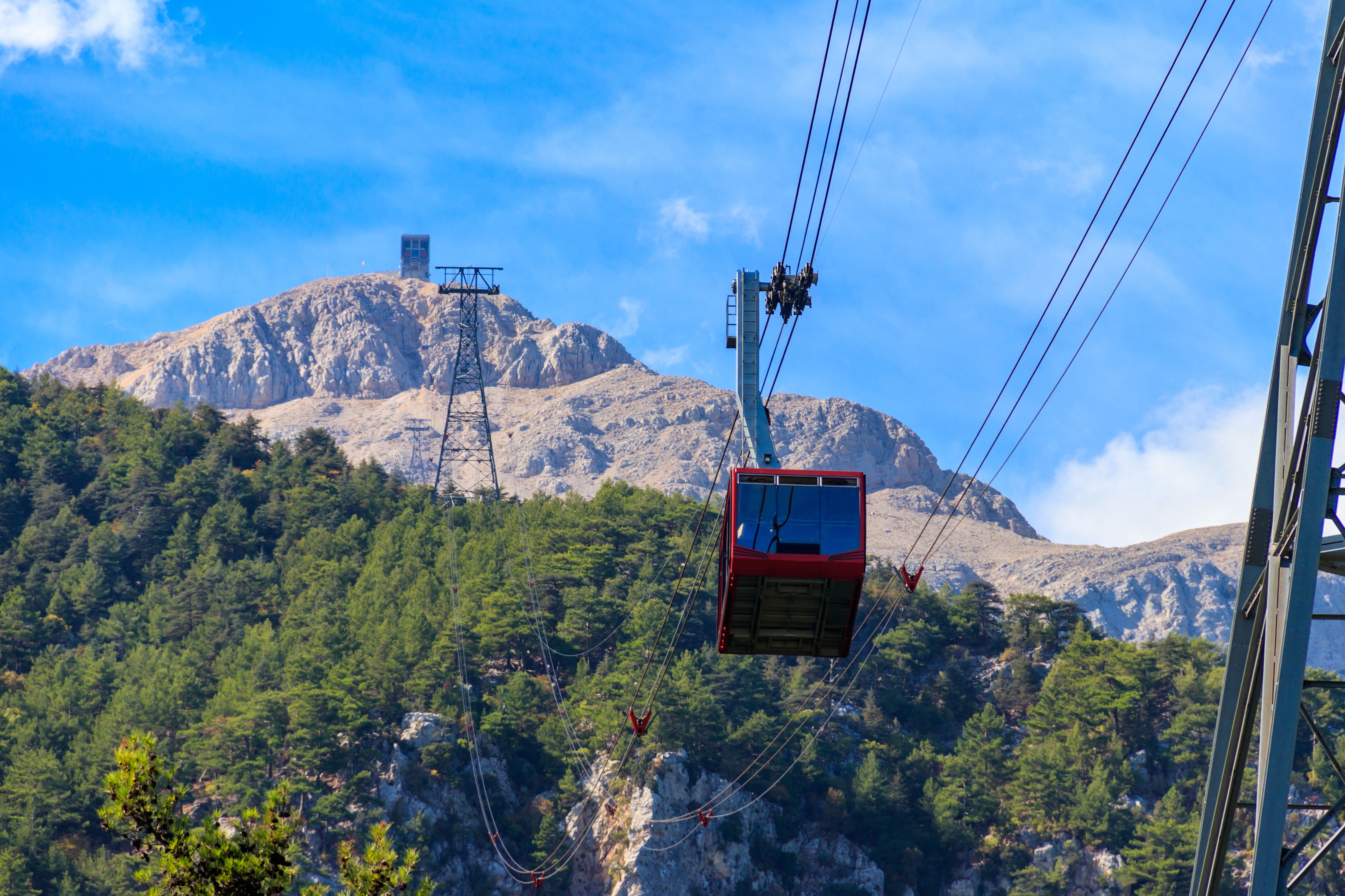 Cable car on ropeway leading to the top of Tahtali mountain (Mount Olympus) in Antalya, Turkey