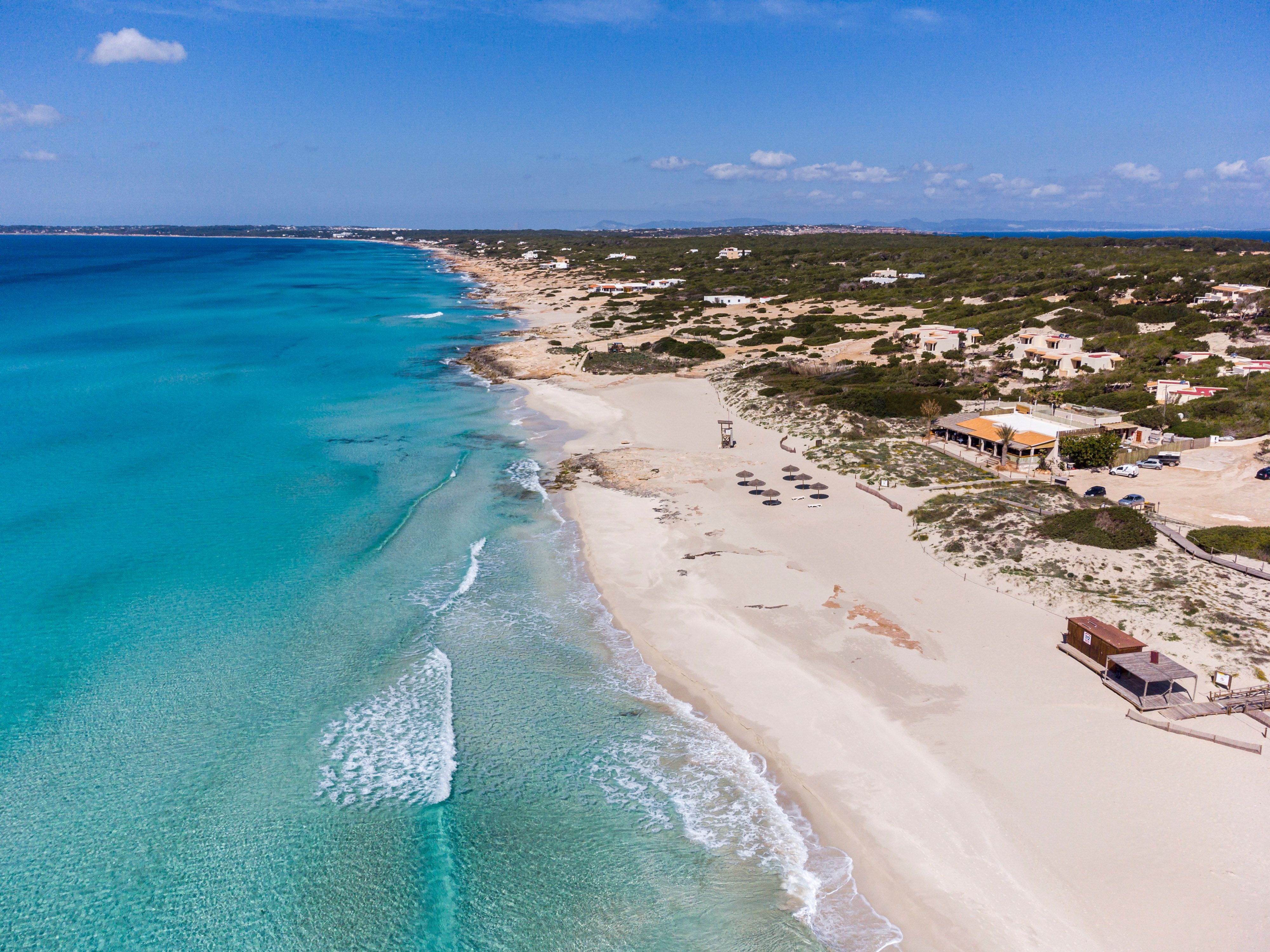 Aerial view of Migjorn beach in Formentera