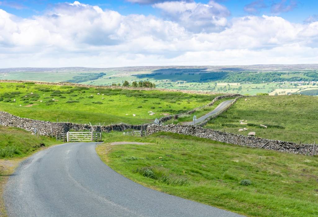 View of a road running through the Yorkshire Dales countryside