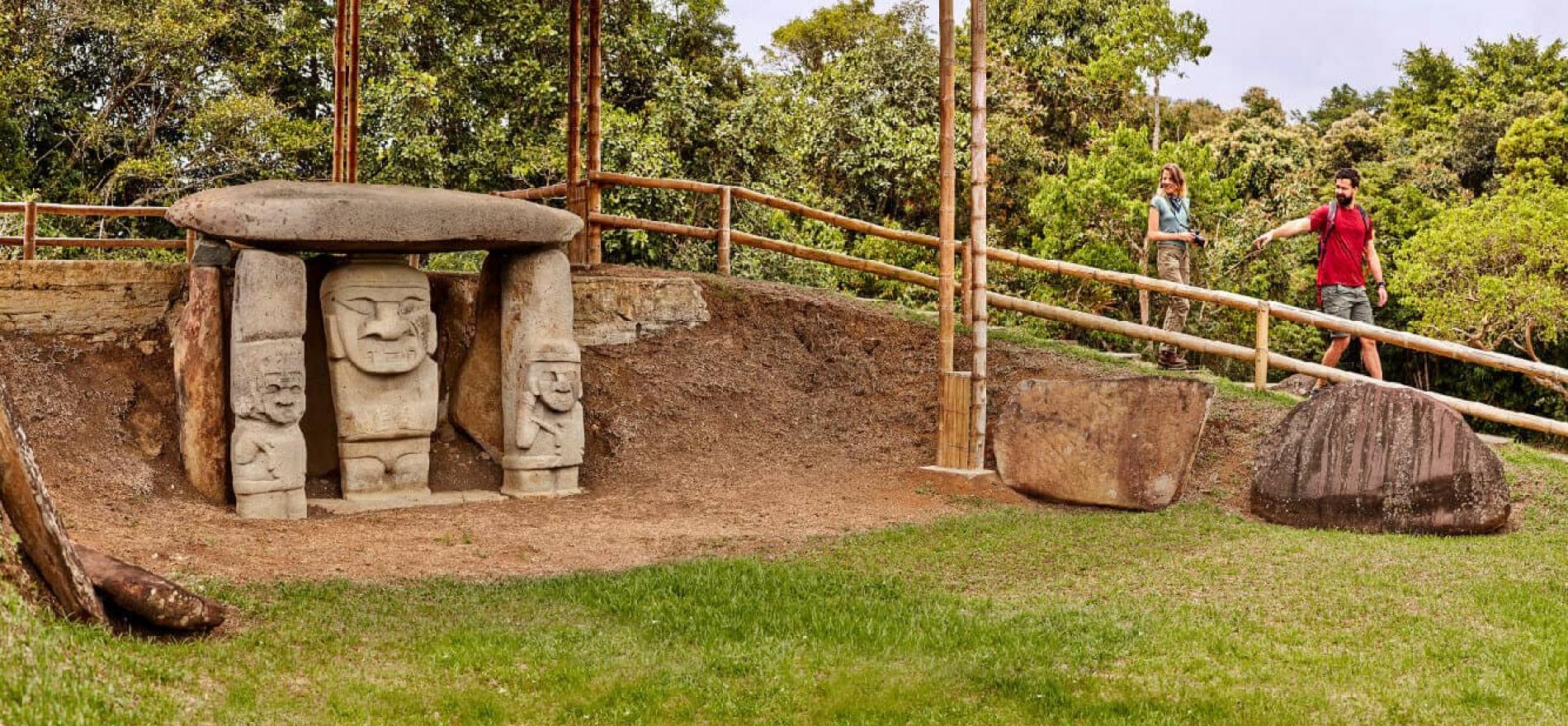 A view of ancient tombs at San Agustin archaeological site, Colombia