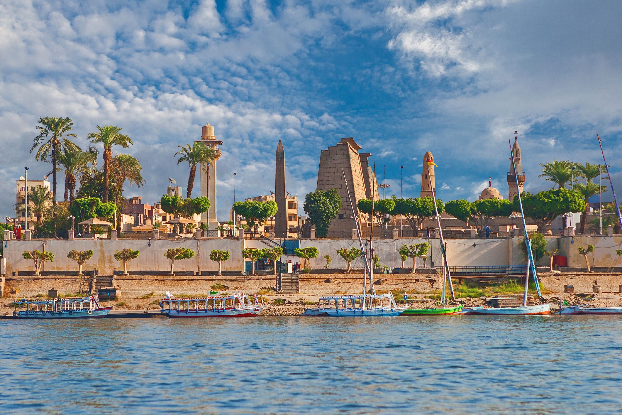 A view across the Nile River of Luxor city in Egypt