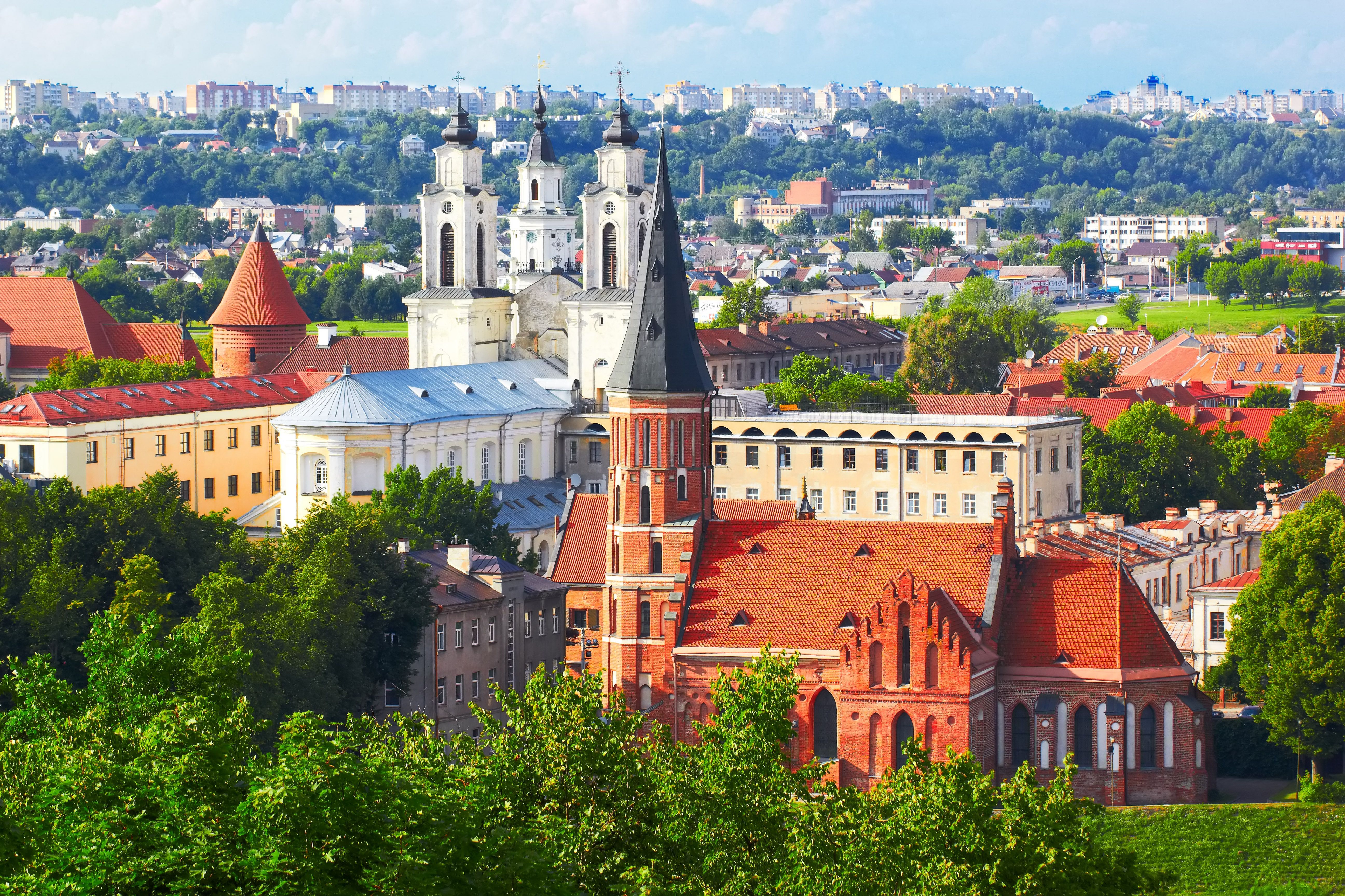 A panoramic view of Kaunas city from Aleksotas hill in Lithuania