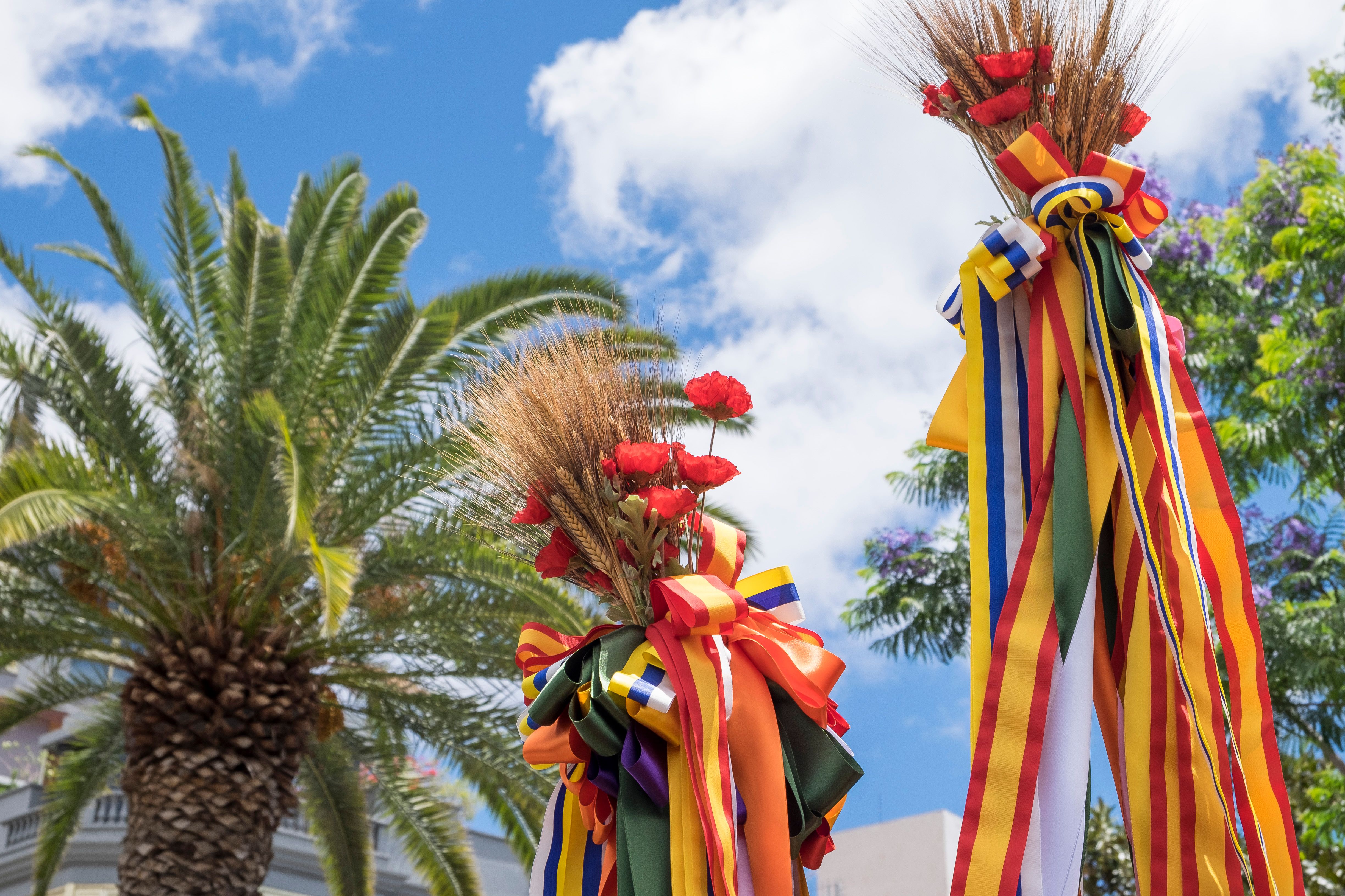 Colourful carnival poles at a festival in the Canary Islands