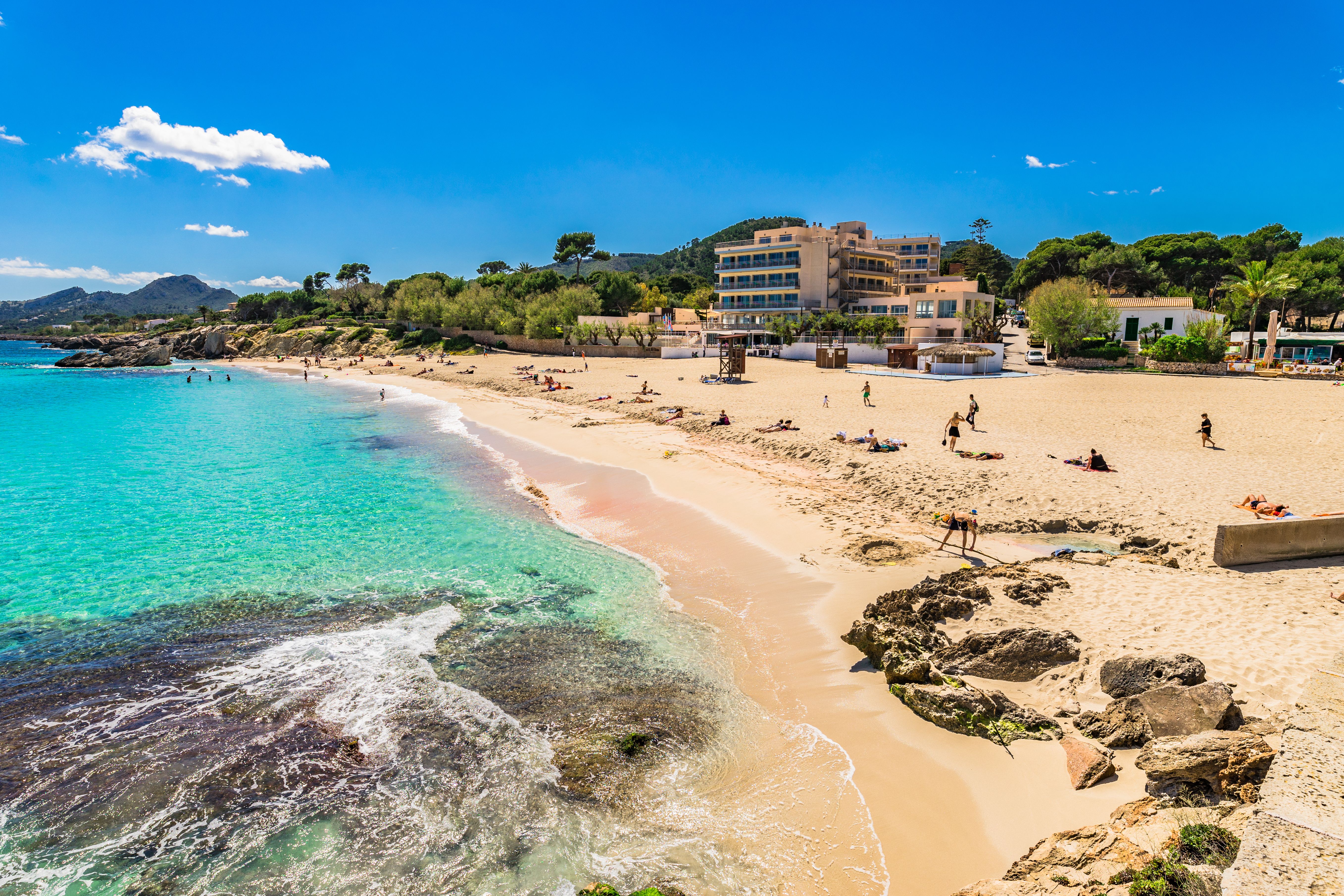 View of Son Moll beach in the resort of Cala Ratjada, Majorca
