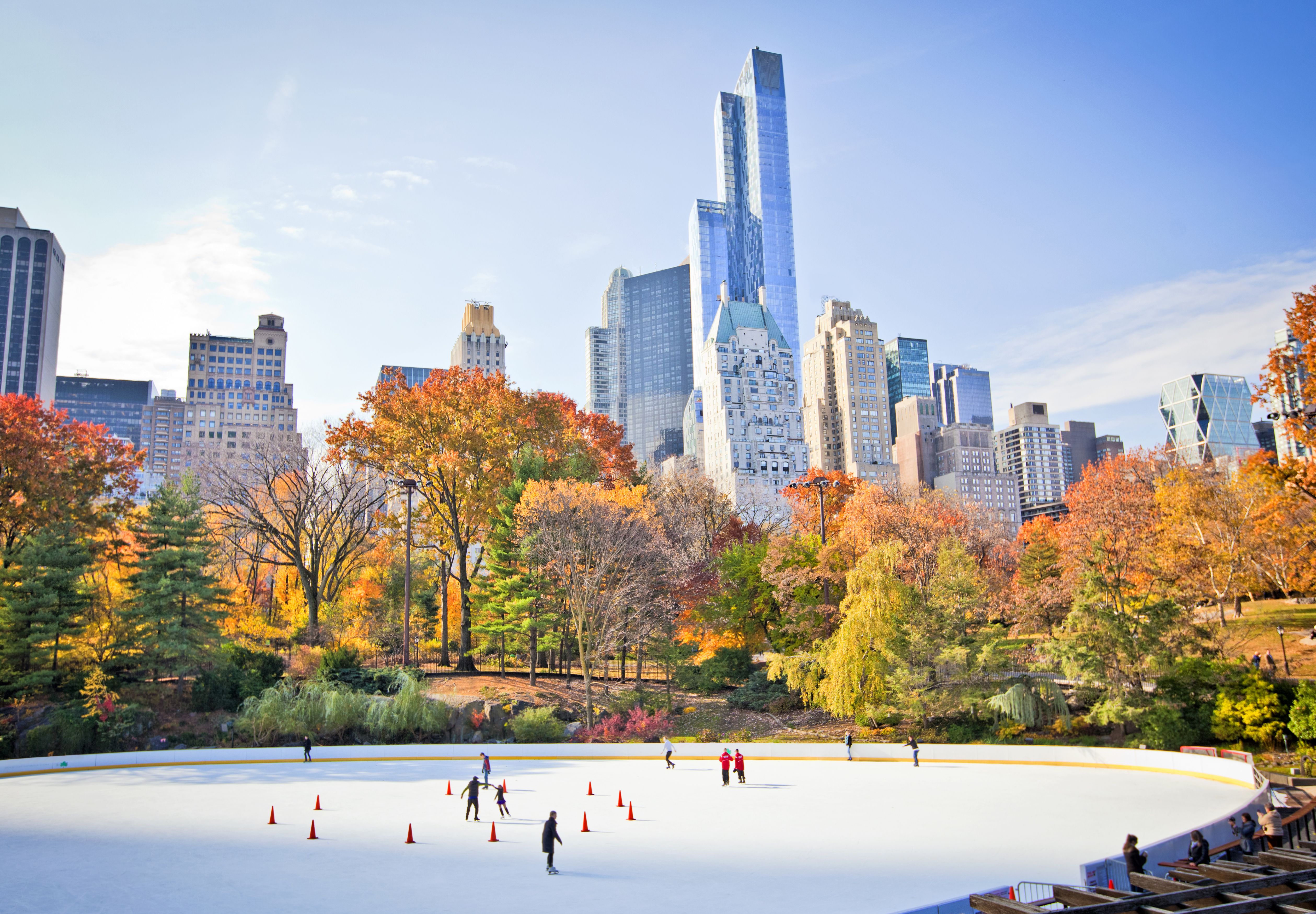 Ice skaters in Central Park on a winter's day in New York